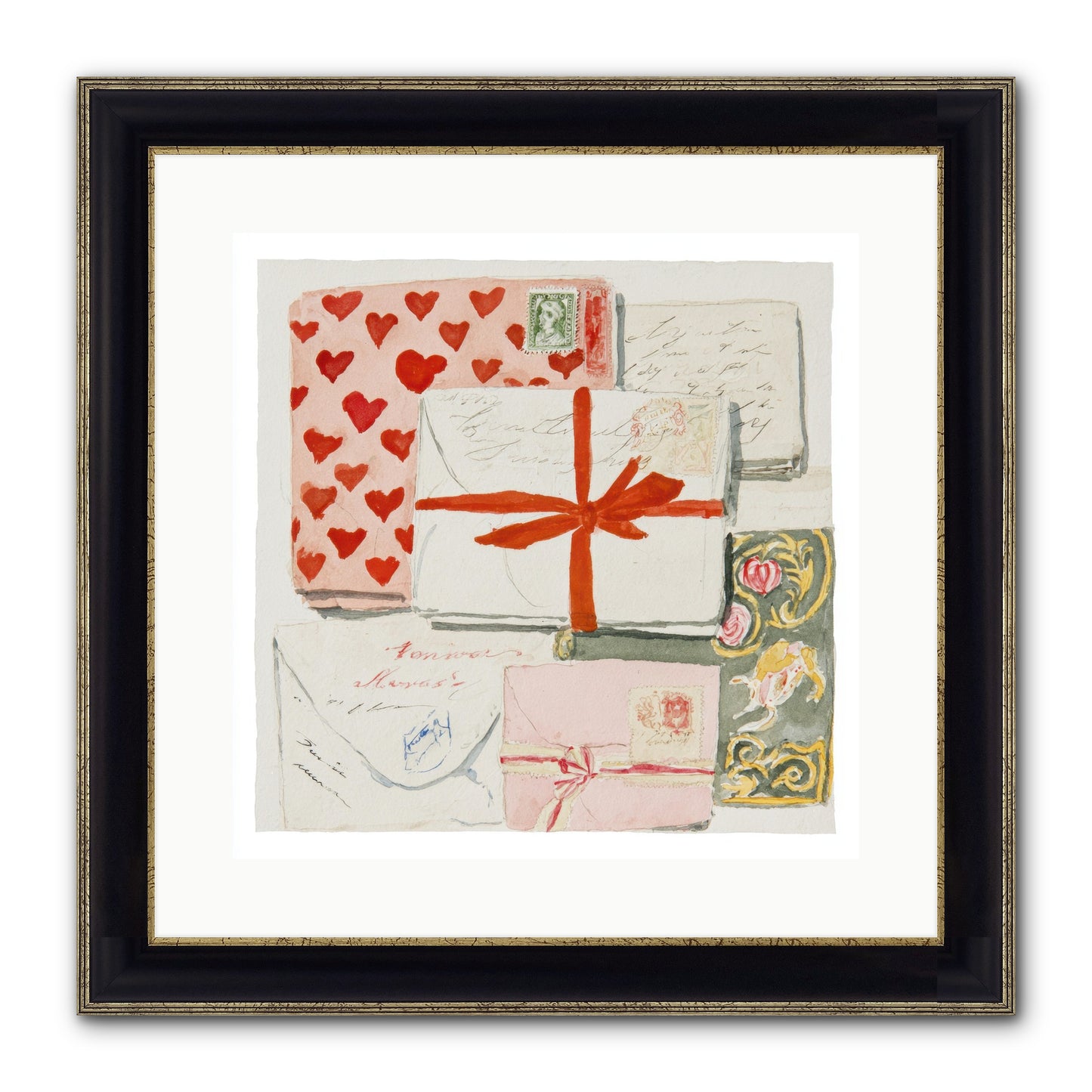 The Reading Club Of Hearts Framed Print - Black & Gold 16x16