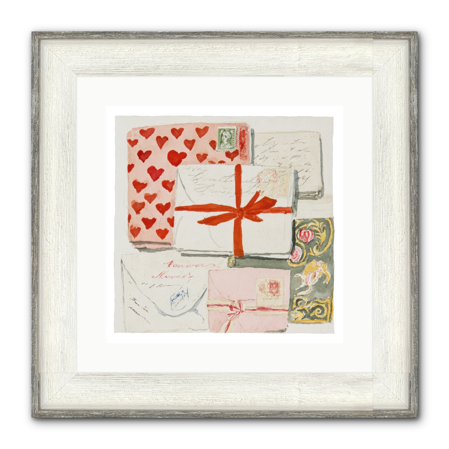 The Reading Club Of Hearts Framed Print - Driftwood White 16x16