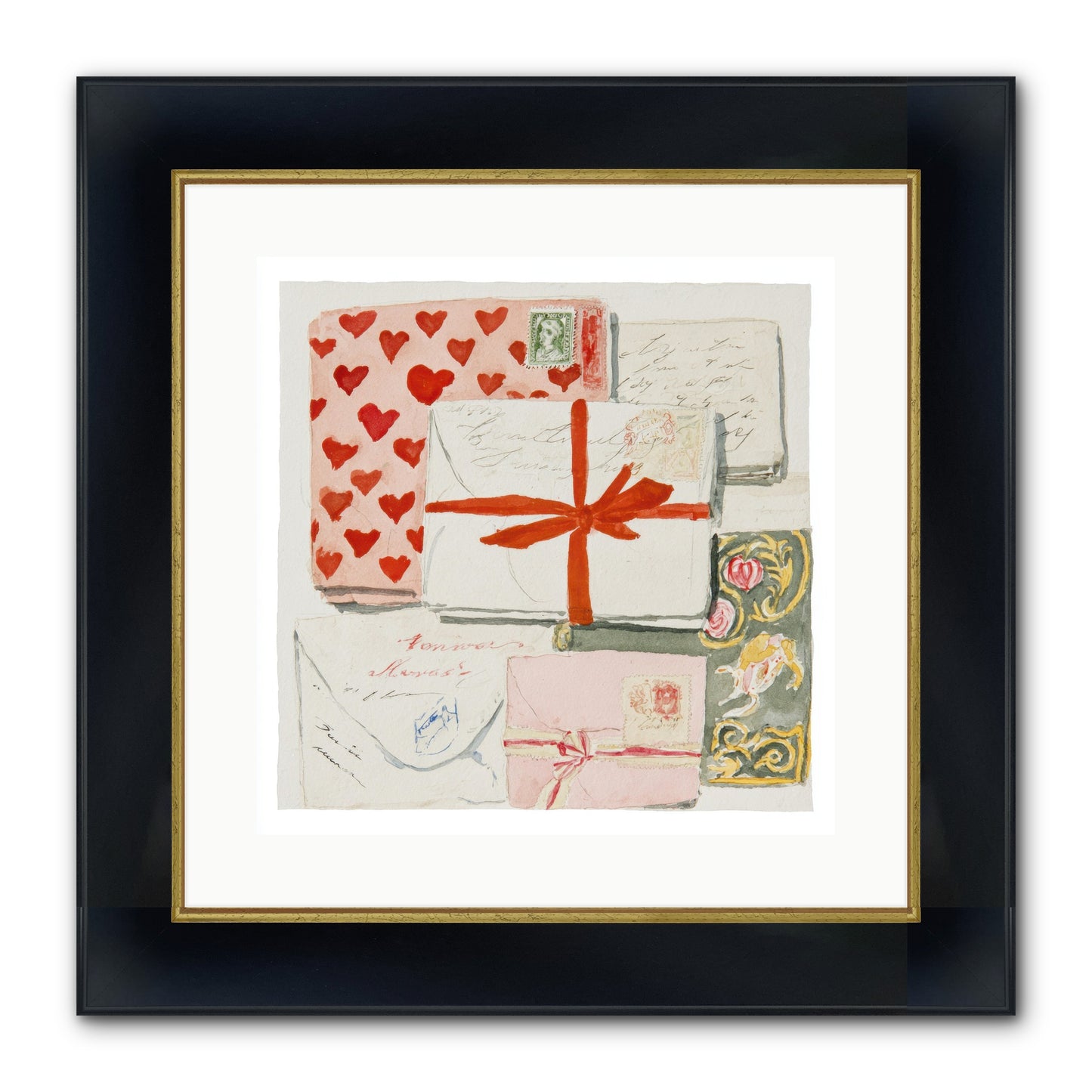The Reading Club Of Hearts Framed Print - Wide Black w/Gold 16x16