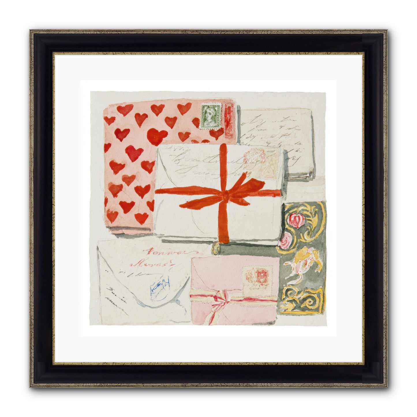 The Reading Club Of Hearts Framed Print - Black & Gold 20x20
