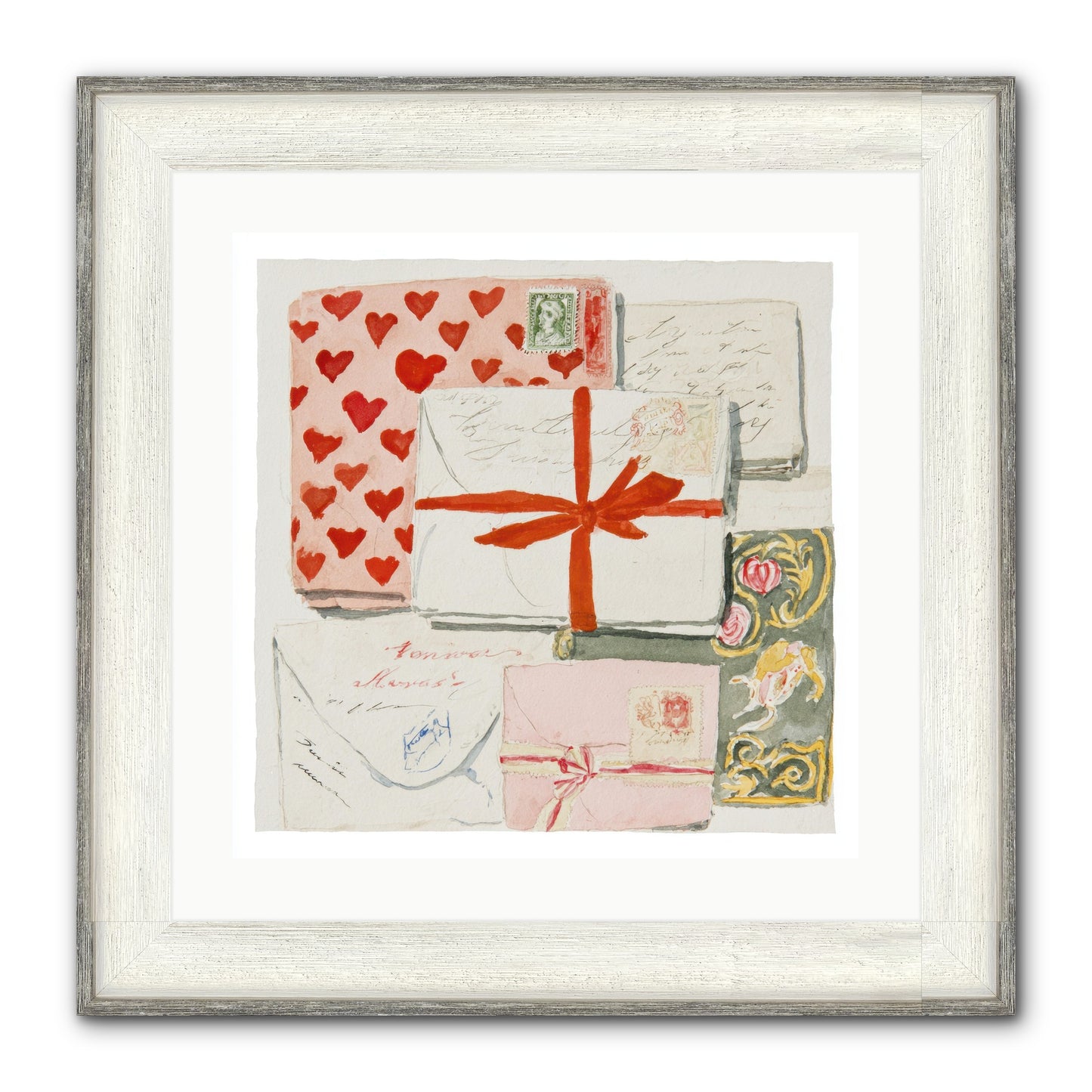 The Reading Club Of Hearts Framed Print - Driftwood White 20x20