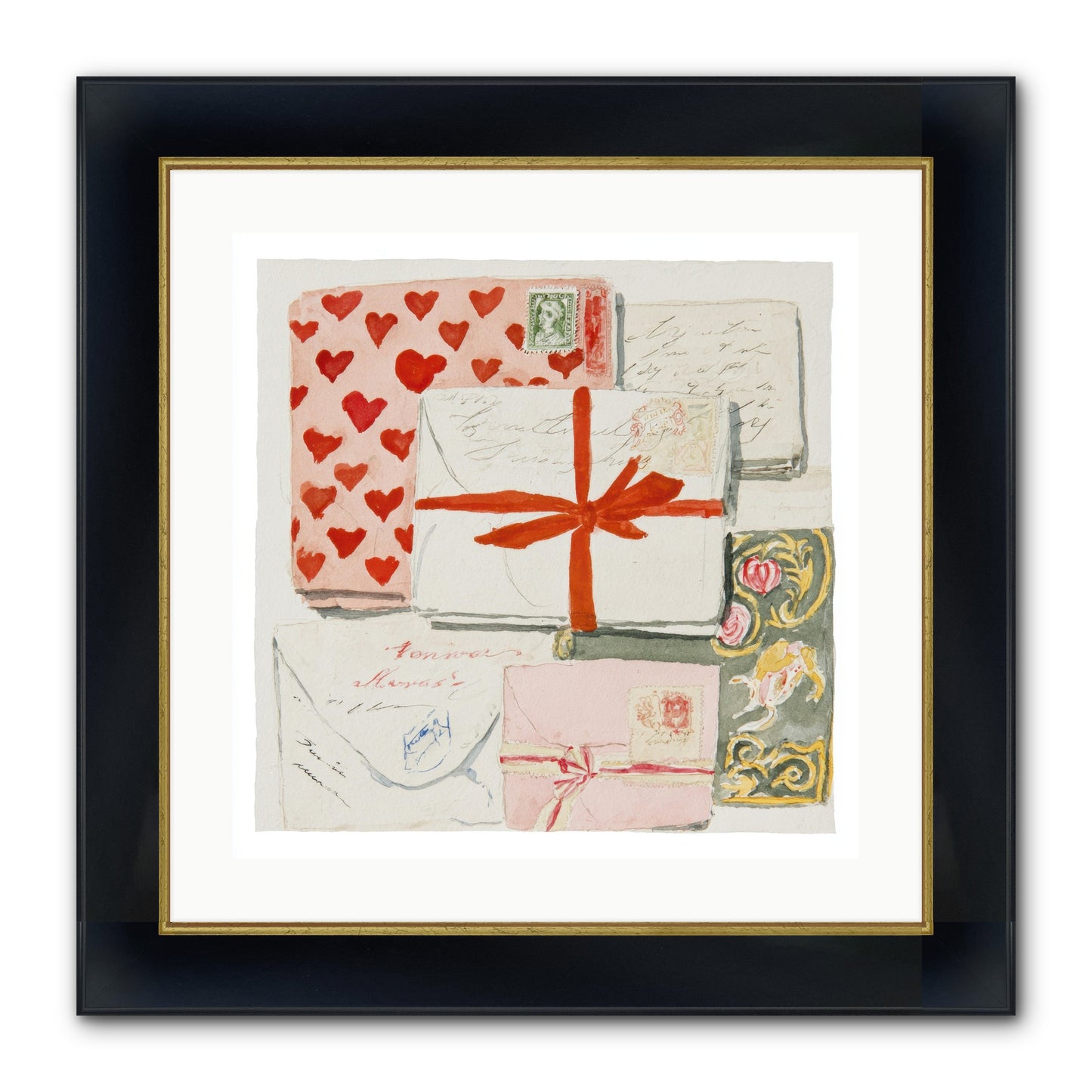 The Reading Club Of Hearts Framed Print - Wide Black w/Gold 20x20