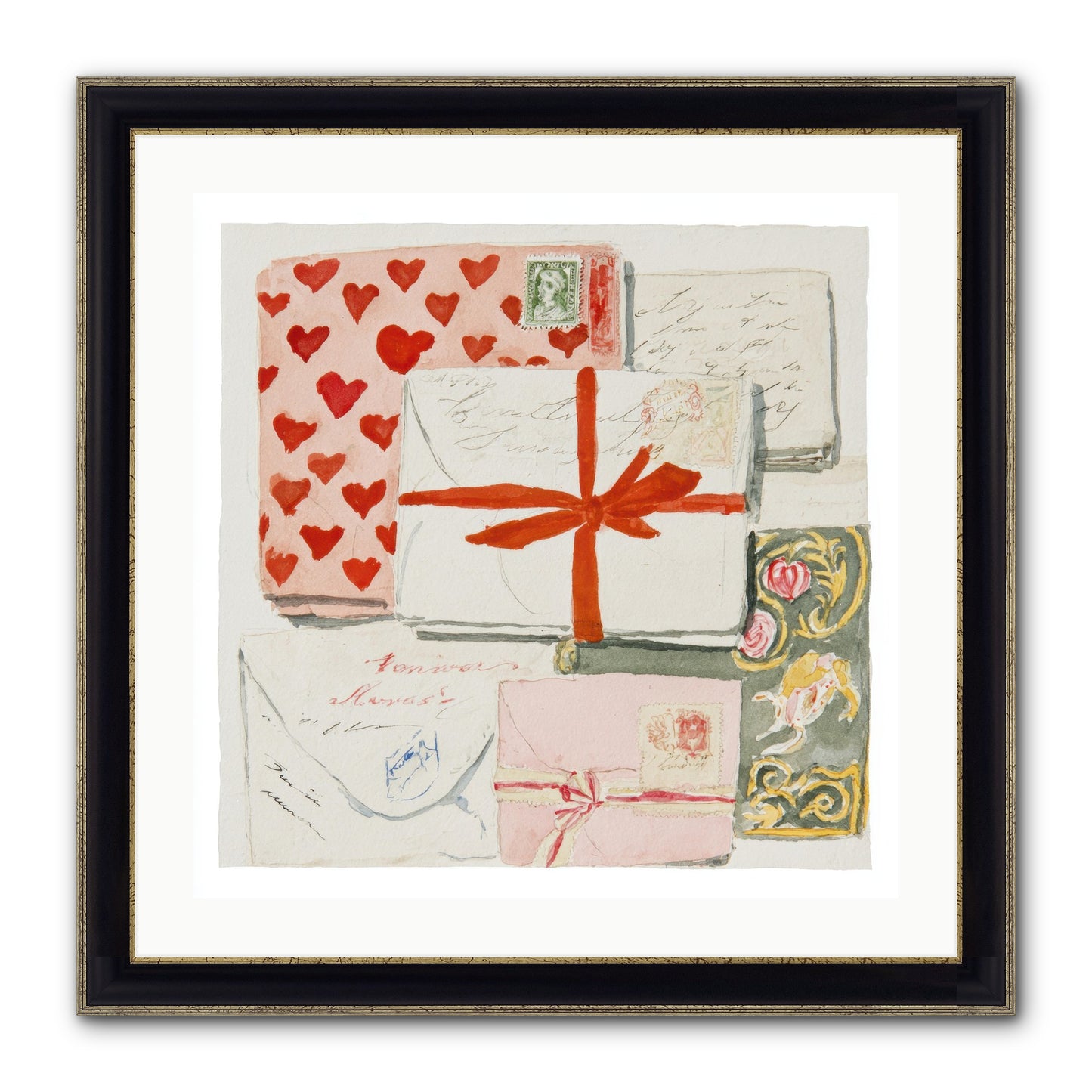 The Reading Club Of Hearts Framed Print - Black & Gold 24x24