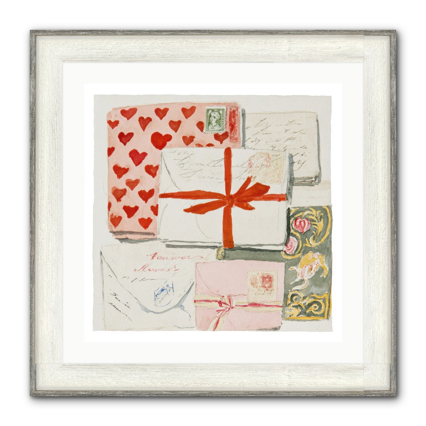 The Reading Club Of Hearts Framed Print - Driftwood White 24x24
