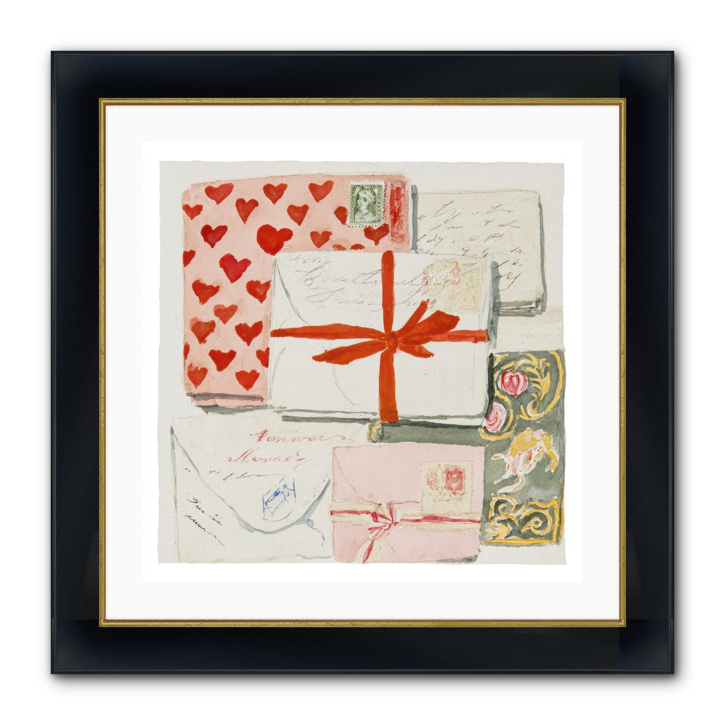 The Reading Club Of Hearts Framed Print - Wide Black w/Gold 24x24