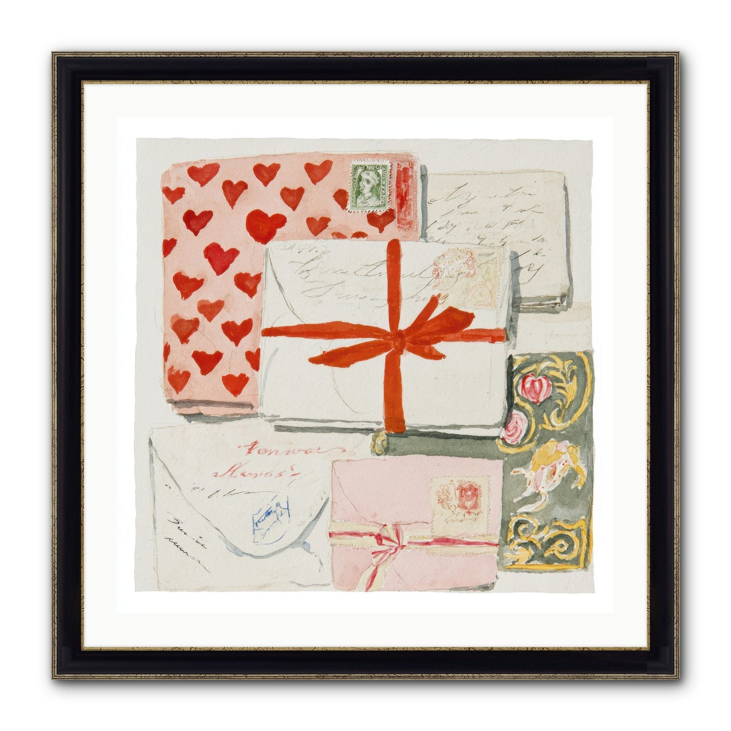 The Reading Club Of Hearts Framed Print - Black & Gold 30x30