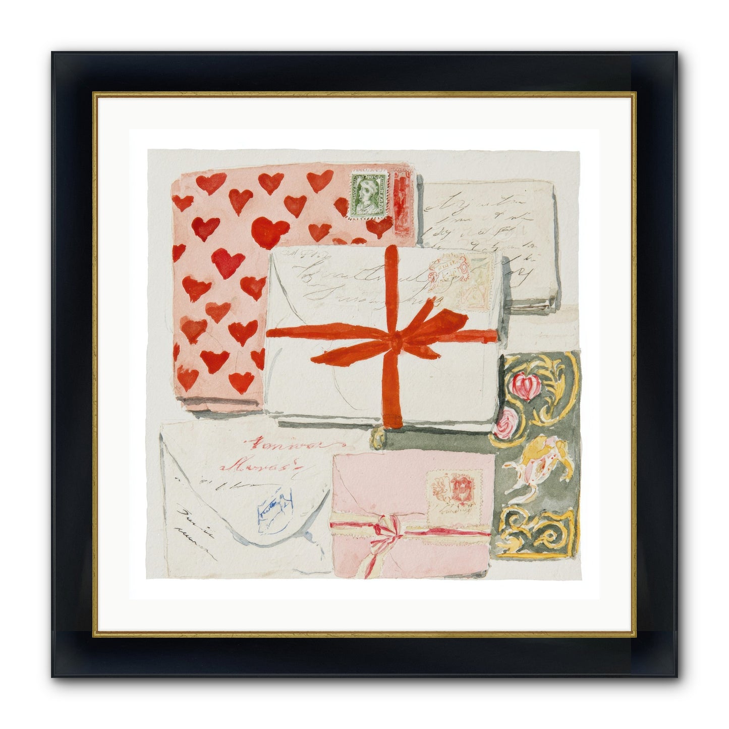 The Reading Club Of Hearts Framed Print - Wide Black w/Gold 30x30
