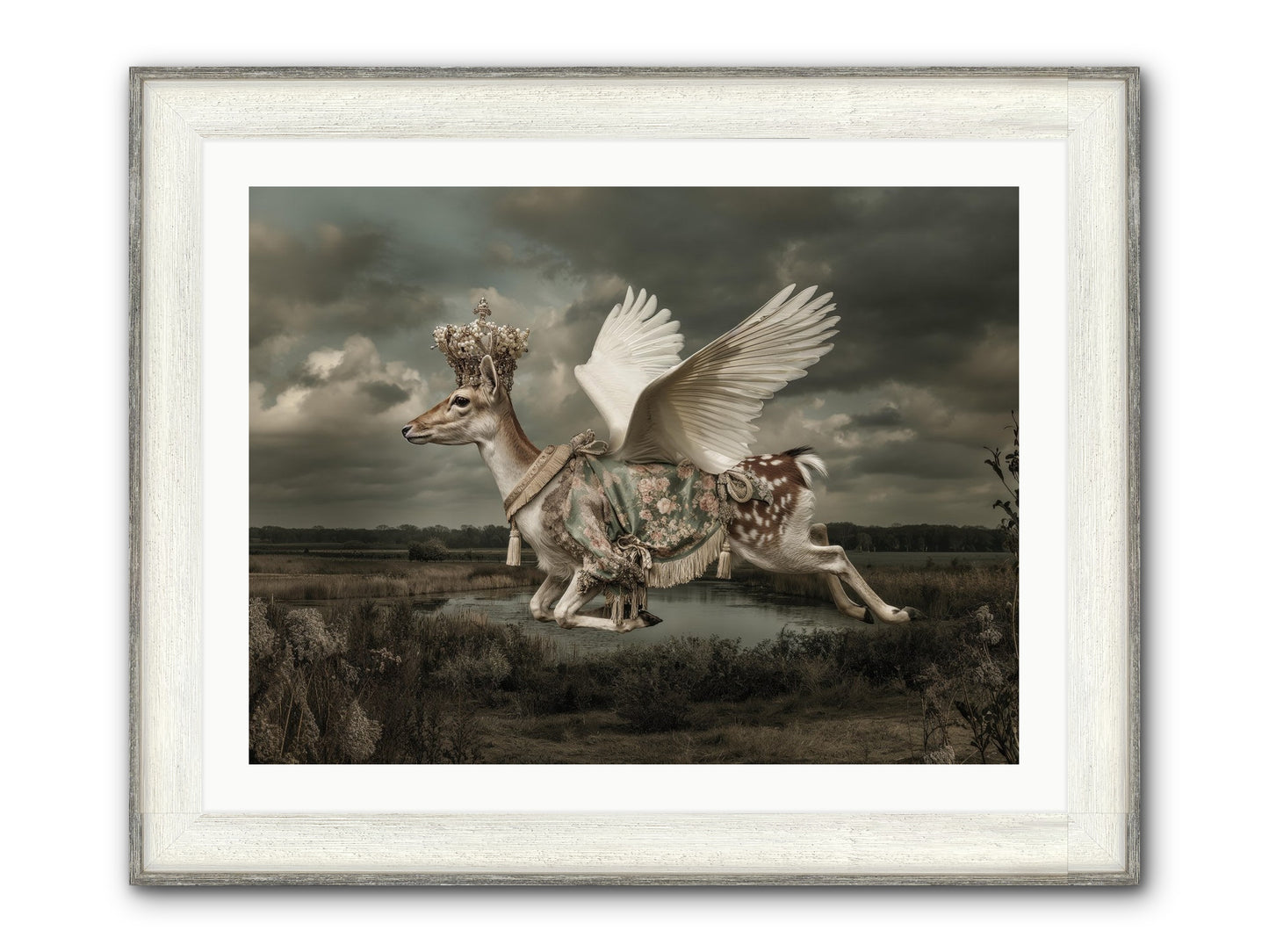 The River Wrote Its Name Framed Print - Driftwood White 32x24