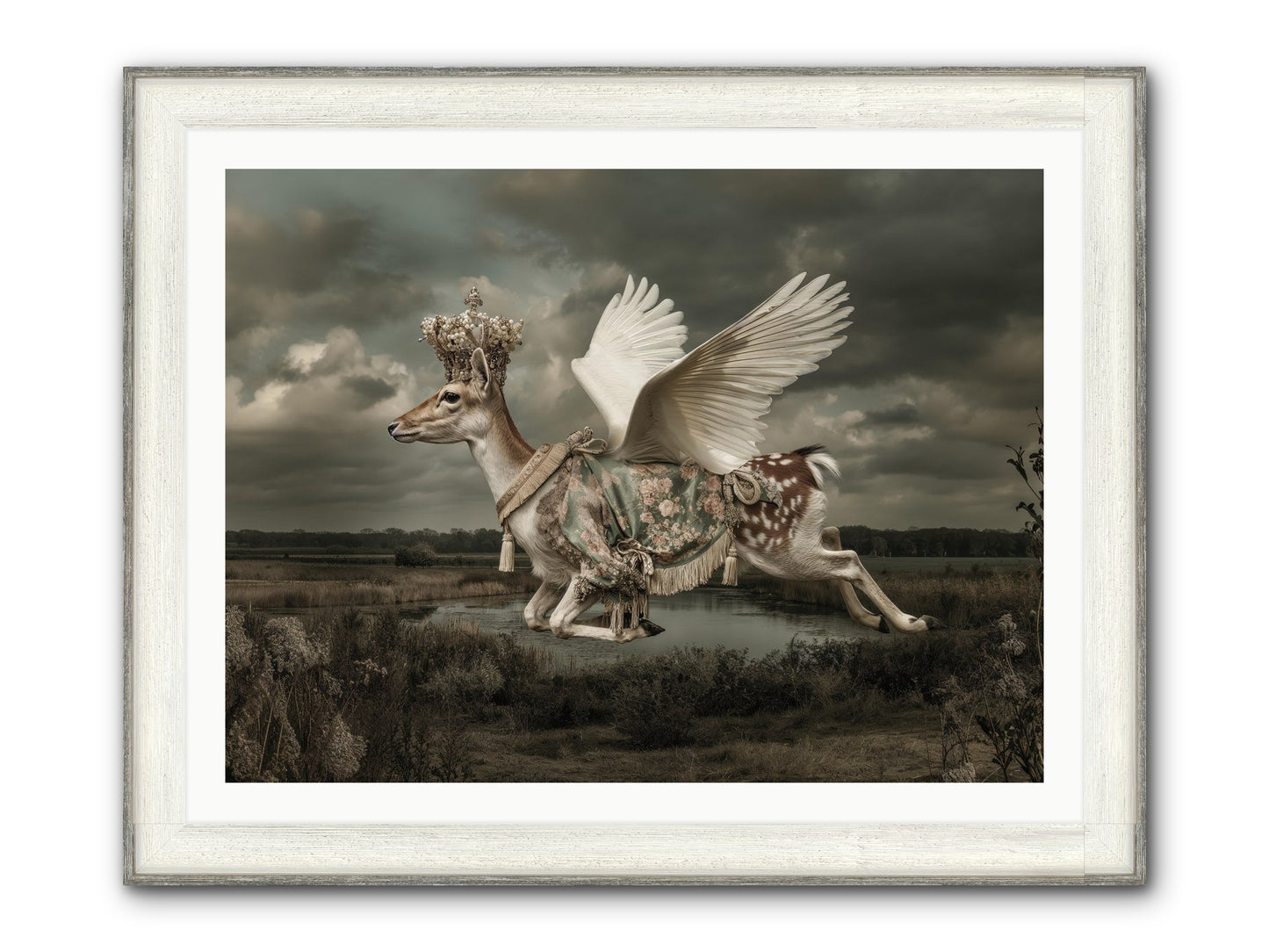 The River Wrote Its Name Framed Print - Driftwood White 40x30