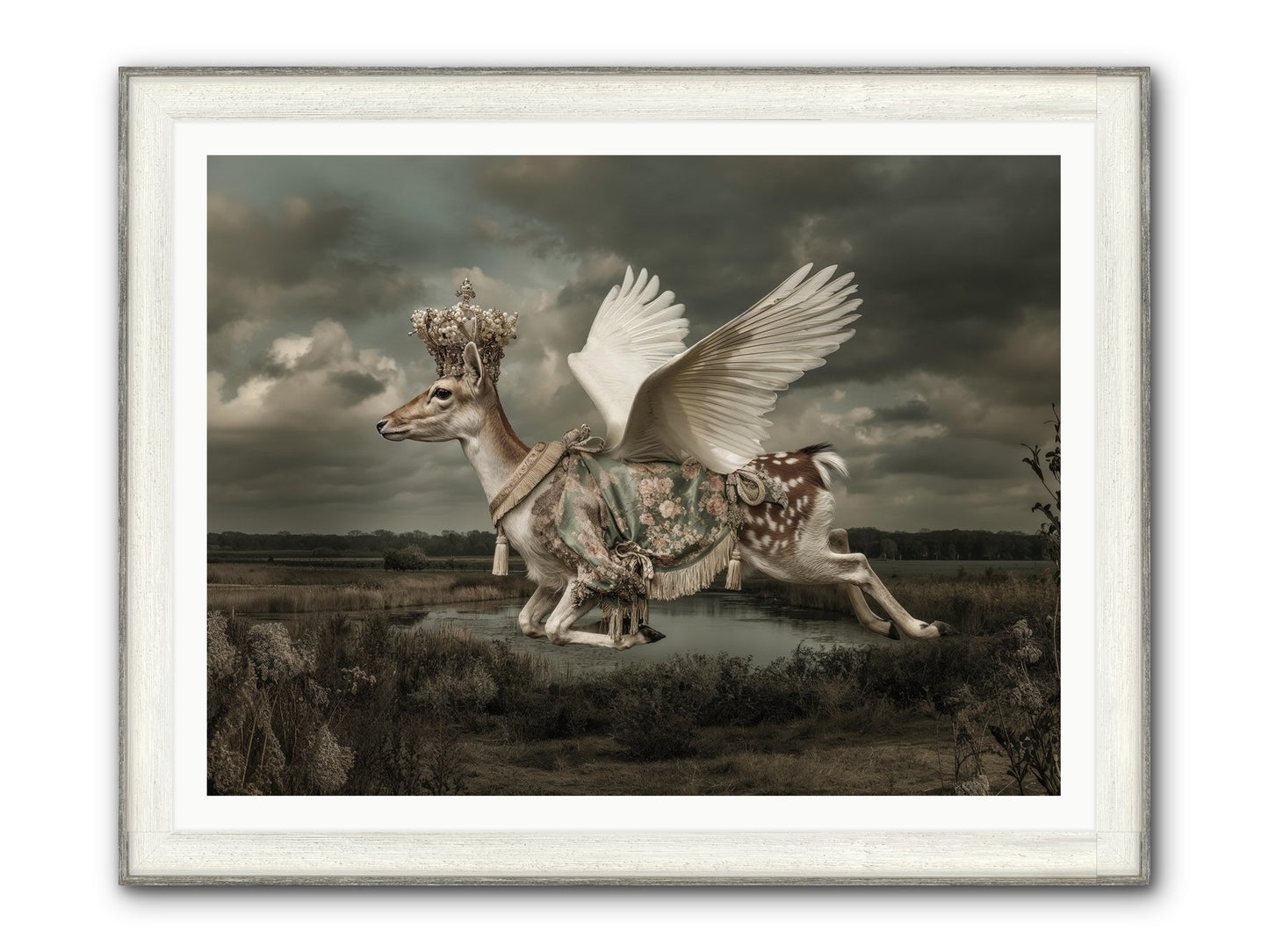 The River Wrote Its Name Framed Print - Driftwood White 48x36