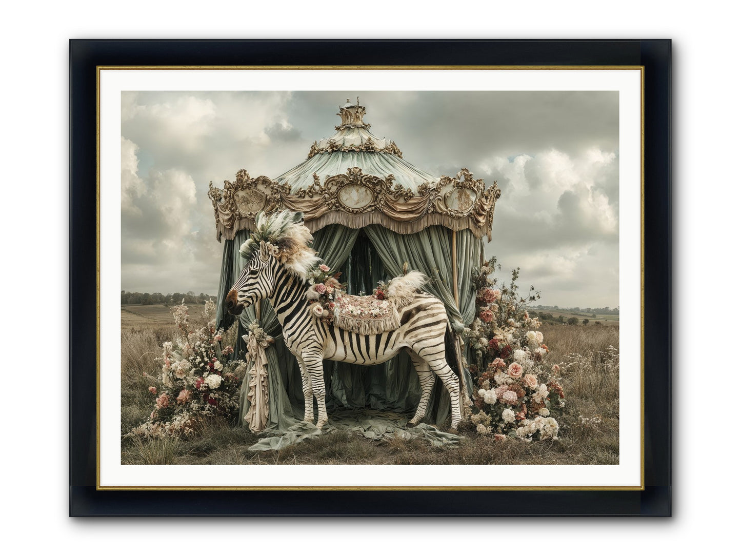 The Sky Wore Clementine Framed Print - Wide Black w/Gold 48x36