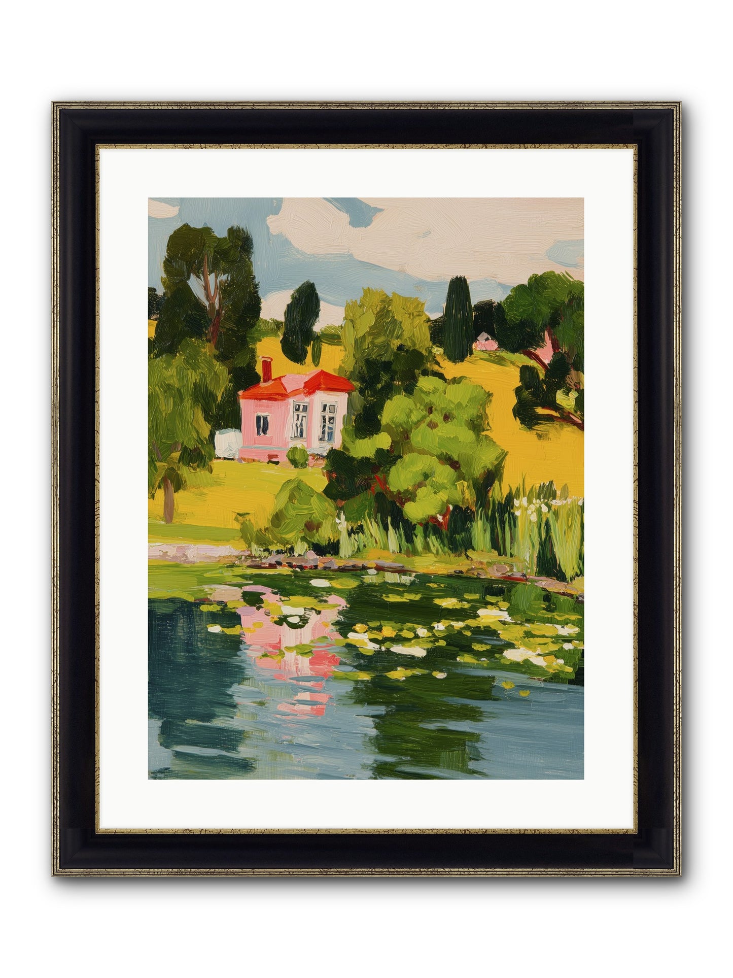 The Summer House Framed Print - Black & Gold 18x24