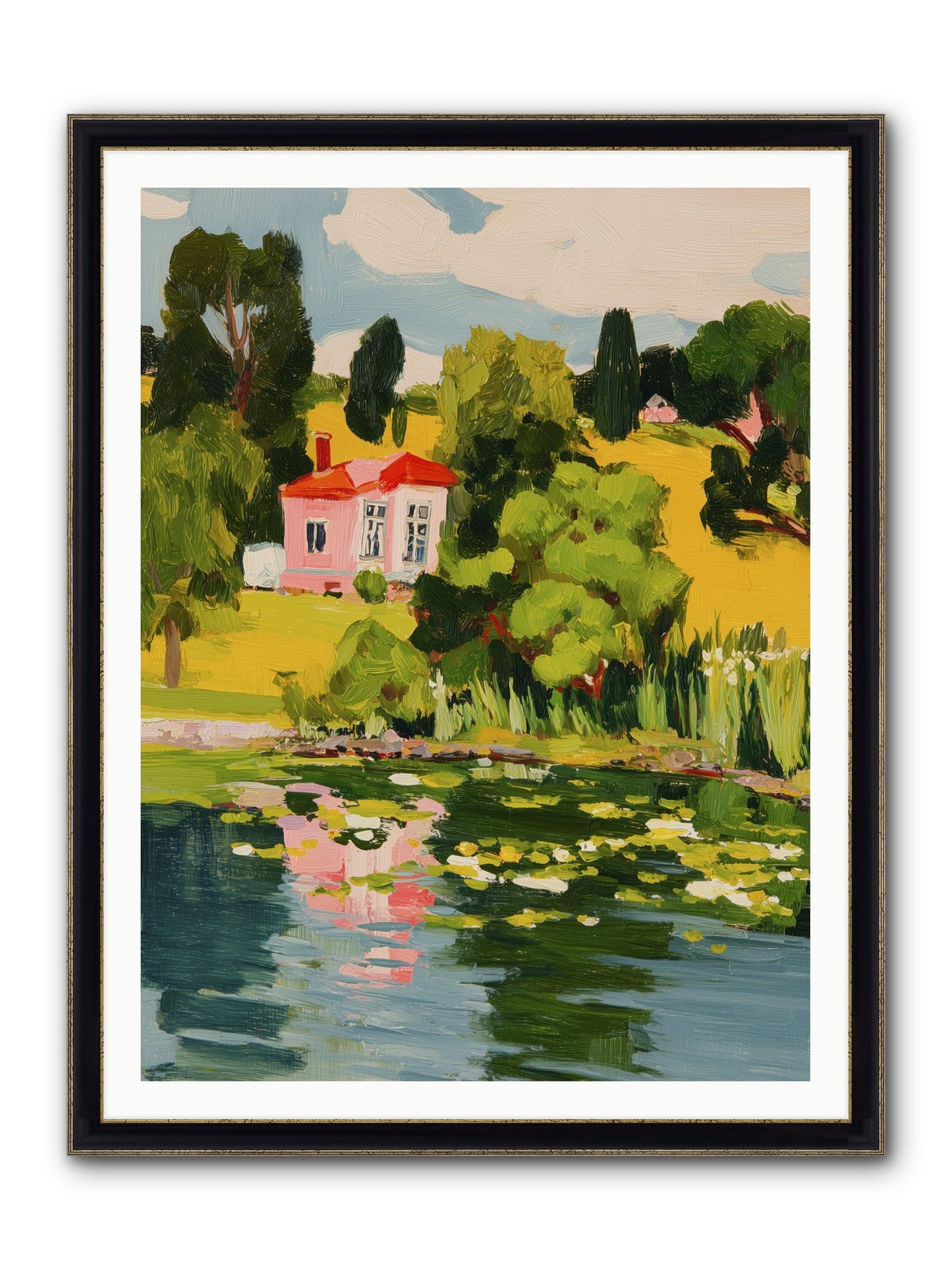 The Summer House Framed Print - Black & Gold 36x48