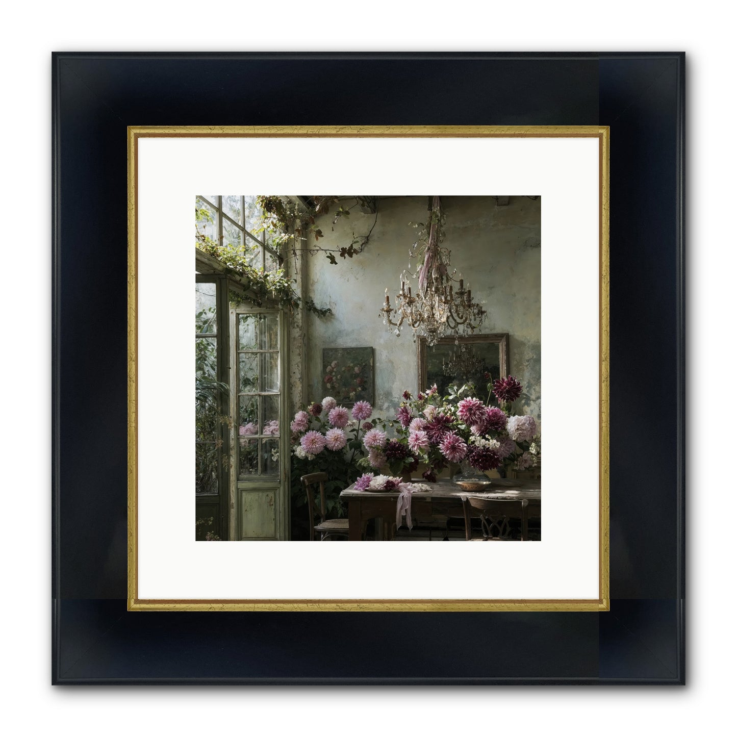 The Summer Table Framed Print - Wide Black w/Gold 12x12