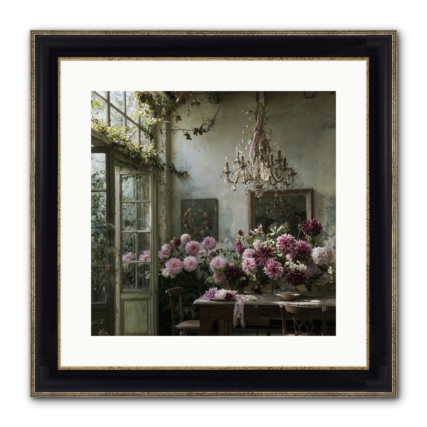 The Summer Table Framed Print - Black & Gold 16x16