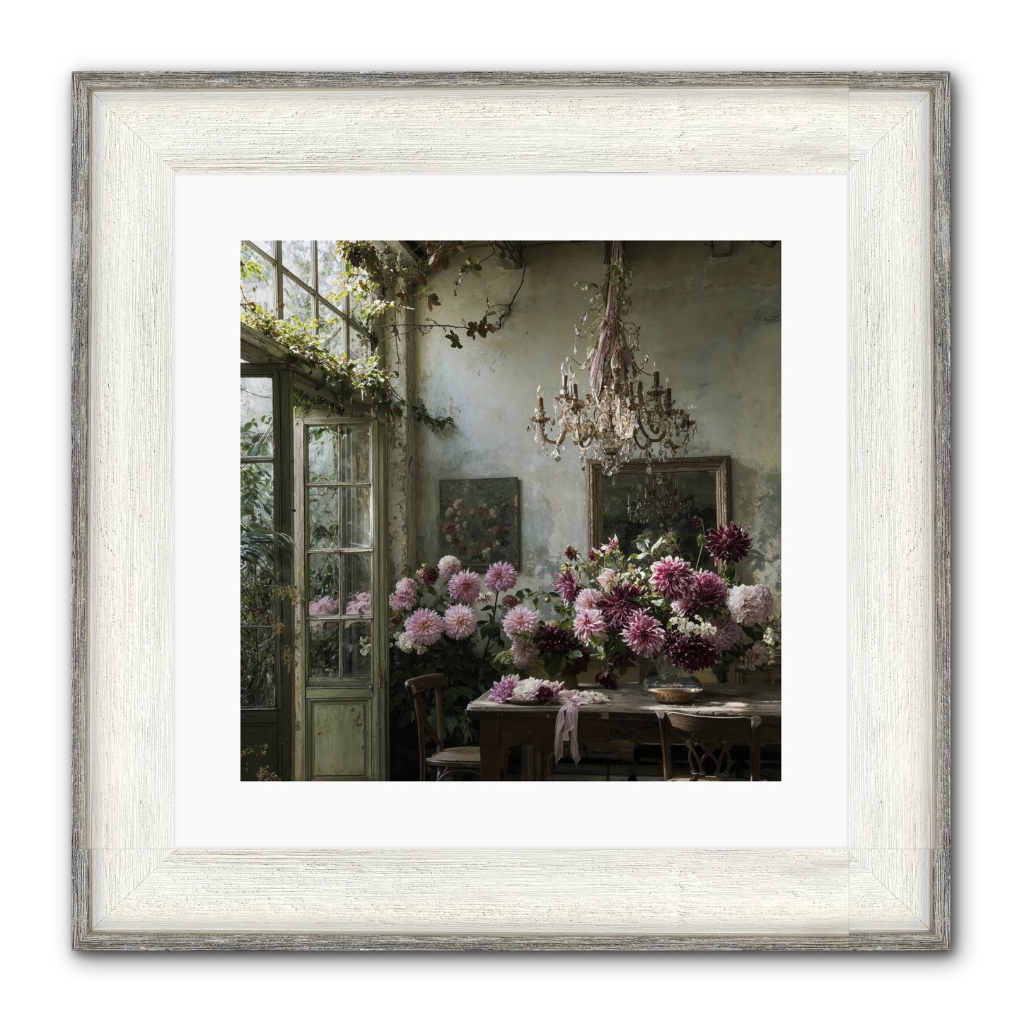 The Summer Table Framed Print - Driftwood White 16x16