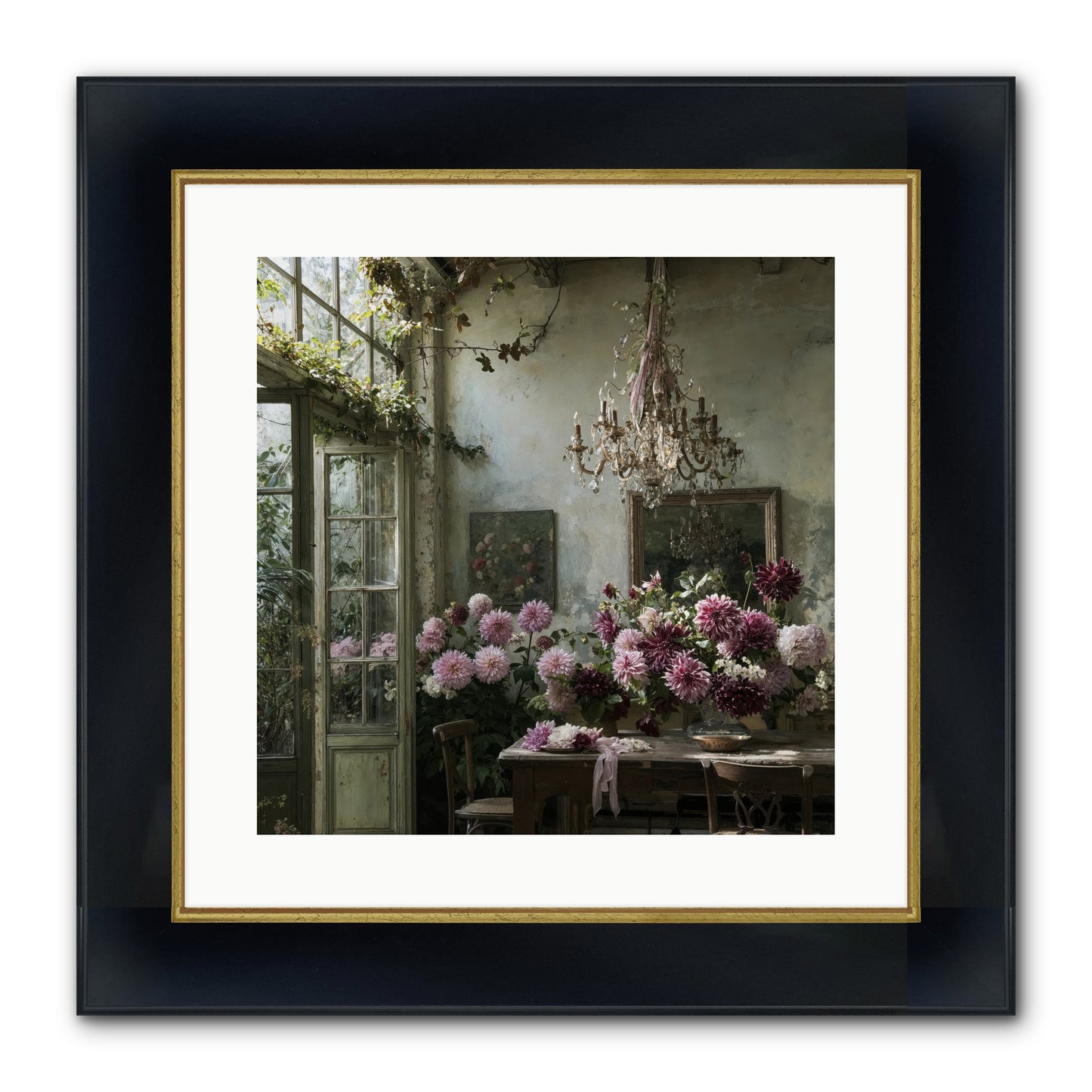 The Summer Table Framed Print - Wide Black w/Gold 16x16