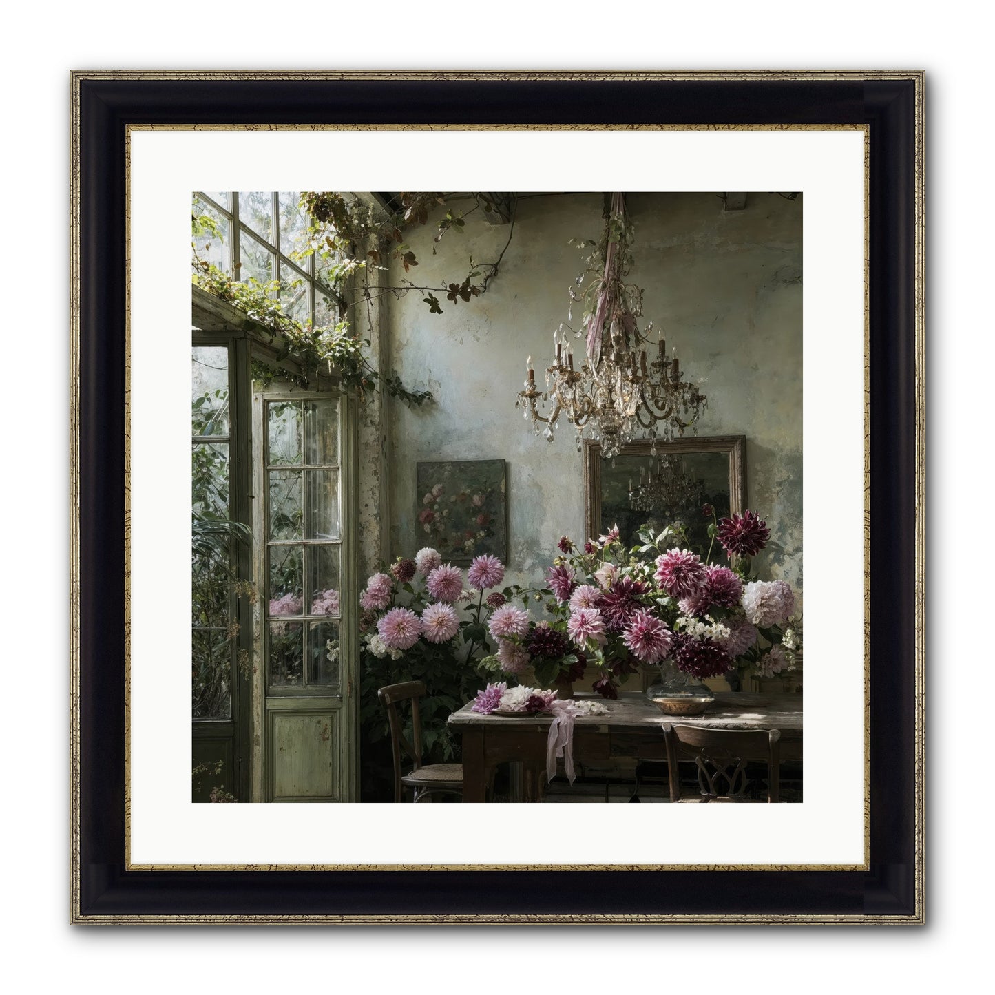The Summer Table Framed Print - Black & Gold 20x20