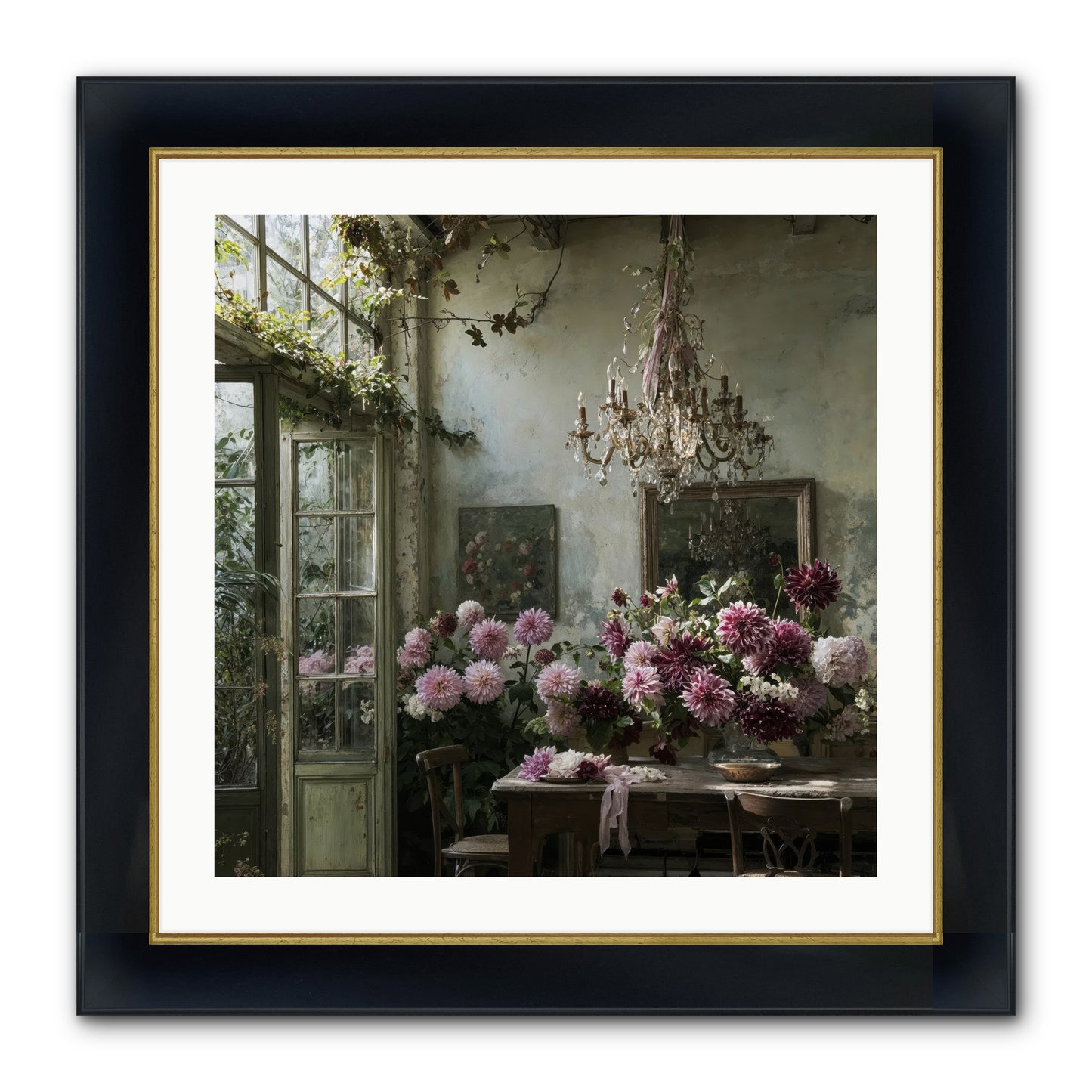 The Summer Table Framed Print - Wide Black w/Gold 24x24