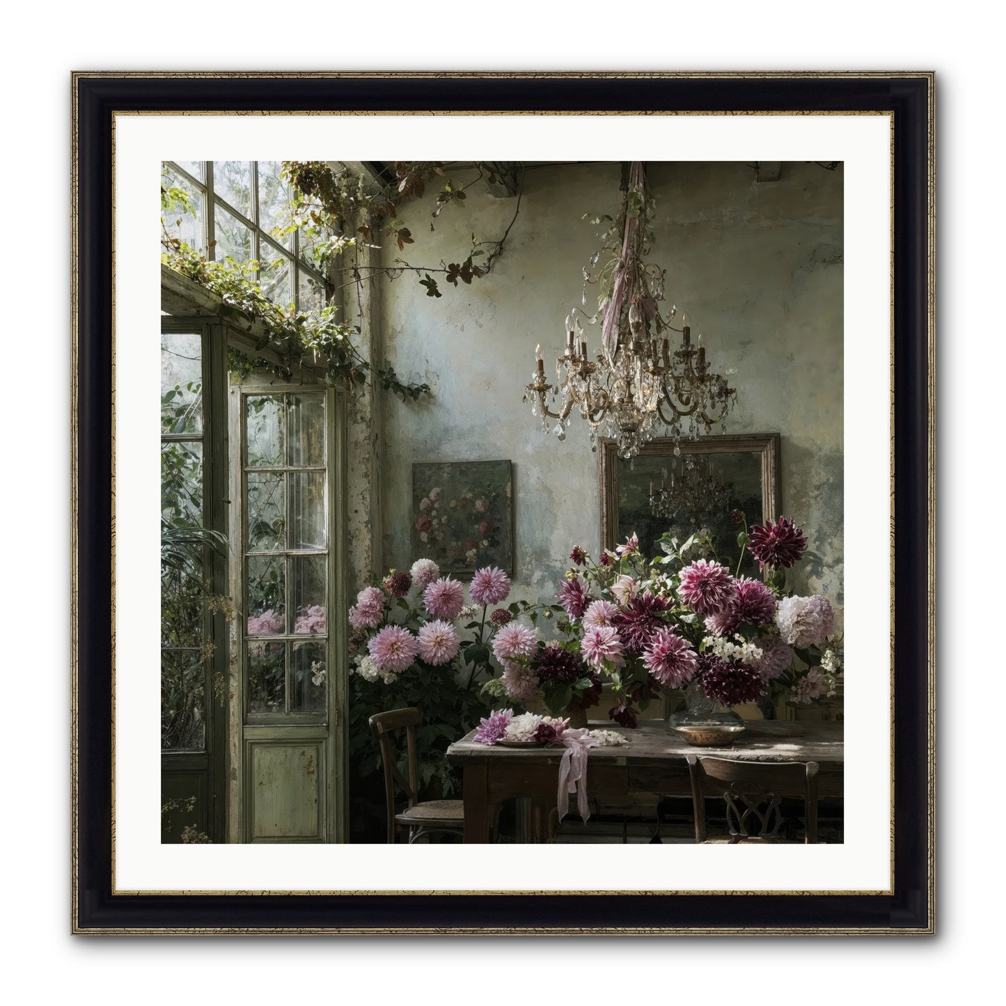 The Summer Table Framed Print - Black & Gold 30x30