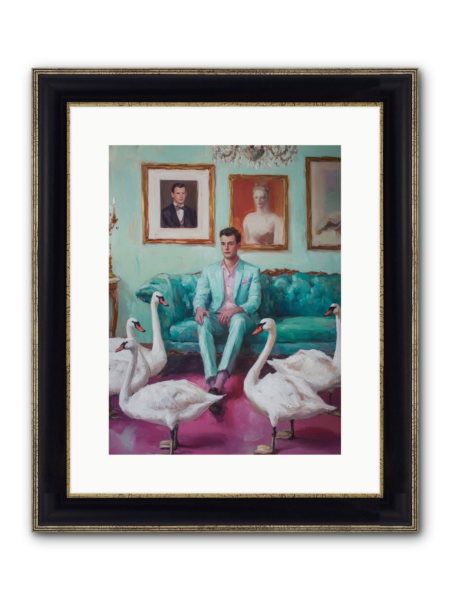 The Swan Dreamer Framed Print - Black & Gold 12x16