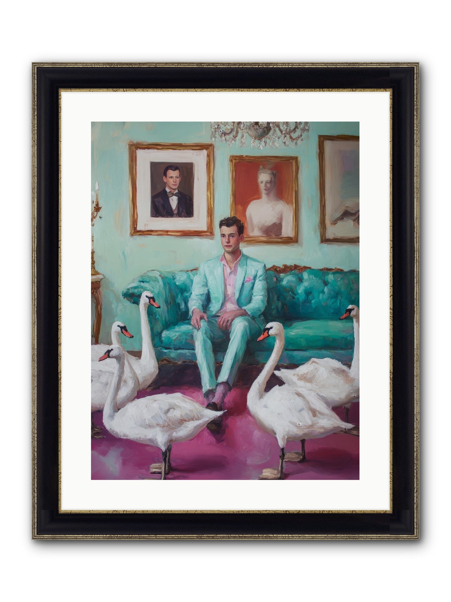 The Swan Dreamer Framed Print - Black & Gold 18x24