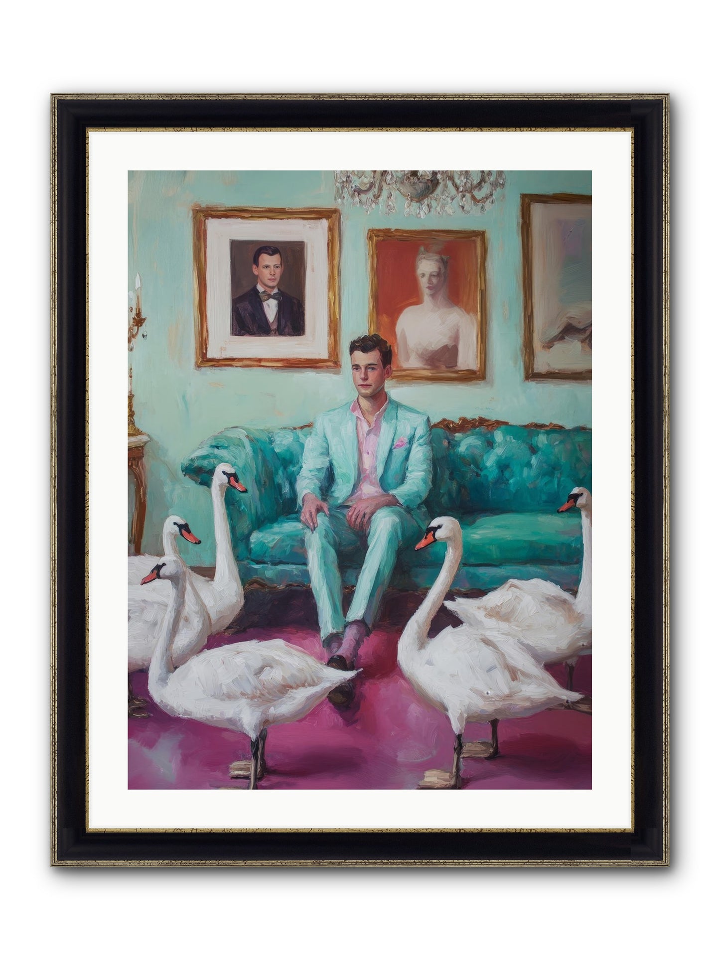 The Swan Dreamer Framed Print - Black & Gold 24x32