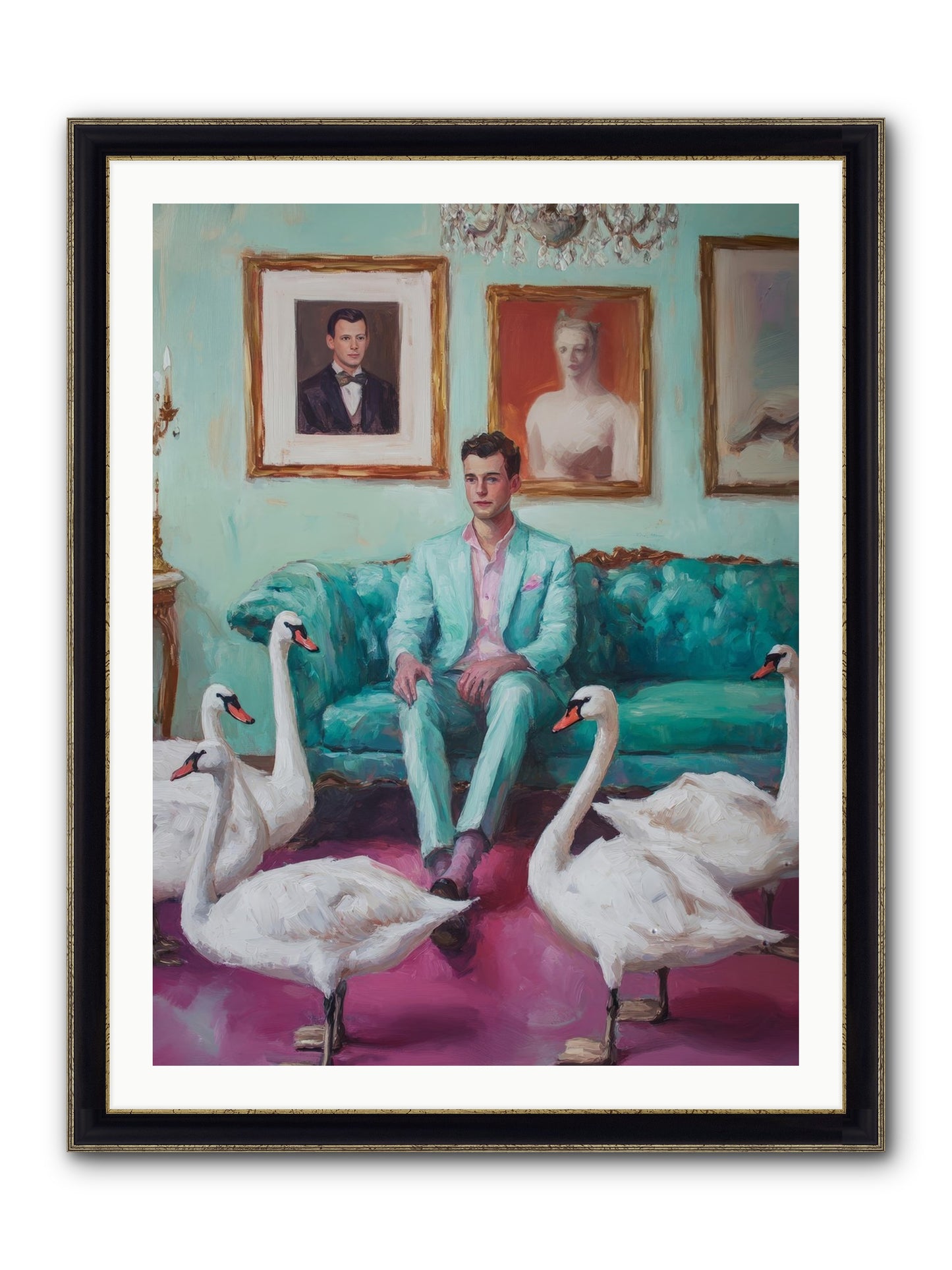 The Swan Dreamer Framed Print - Black & Gold 30x40