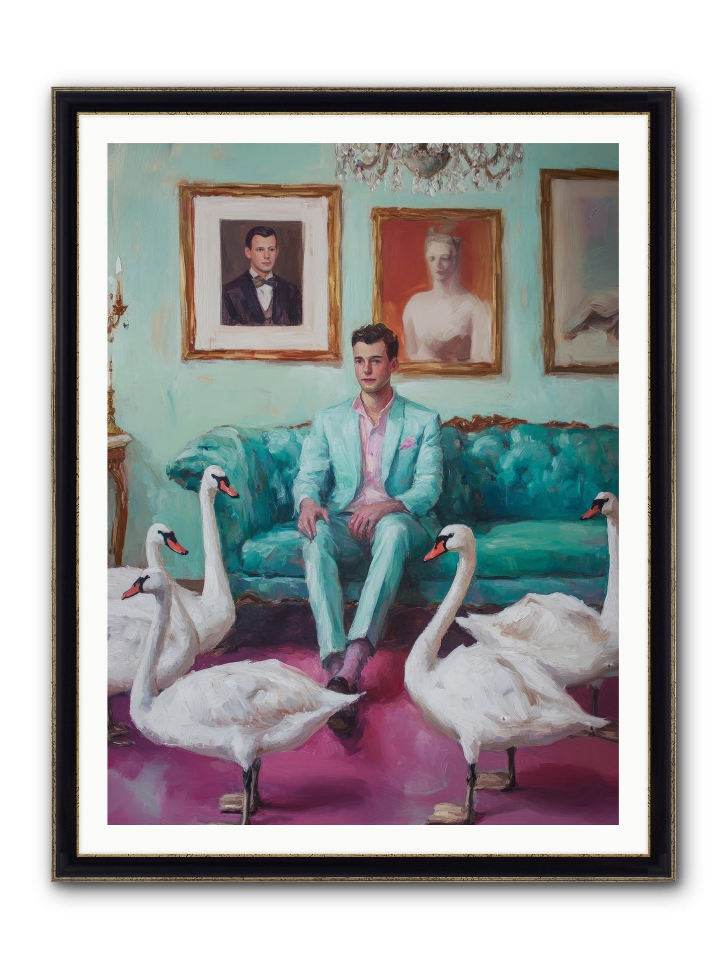 The Swan Dreamer Framed Print - Black & Gold 36x48