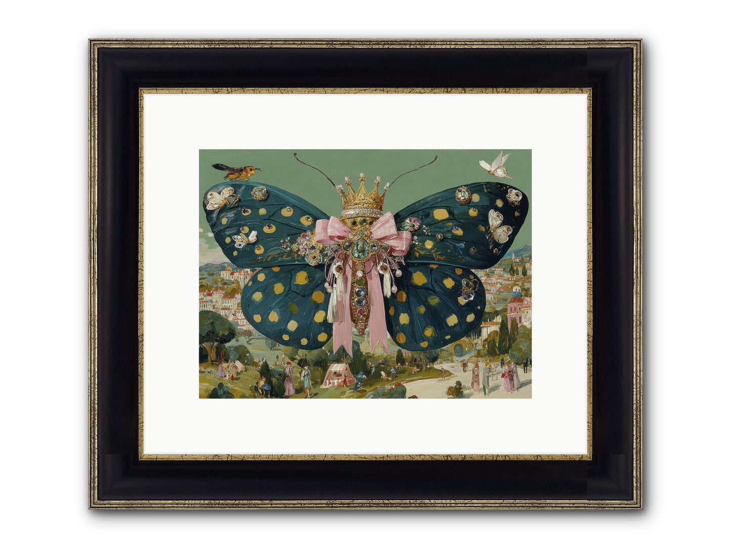 The Swooning Masquerade Framed Print - Black & Gold 12x9