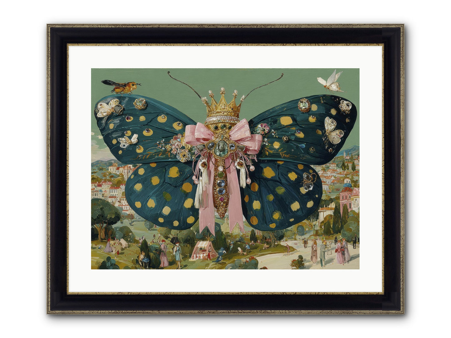The Swooning Masquerade Framed Print - Black & Gold 24x18