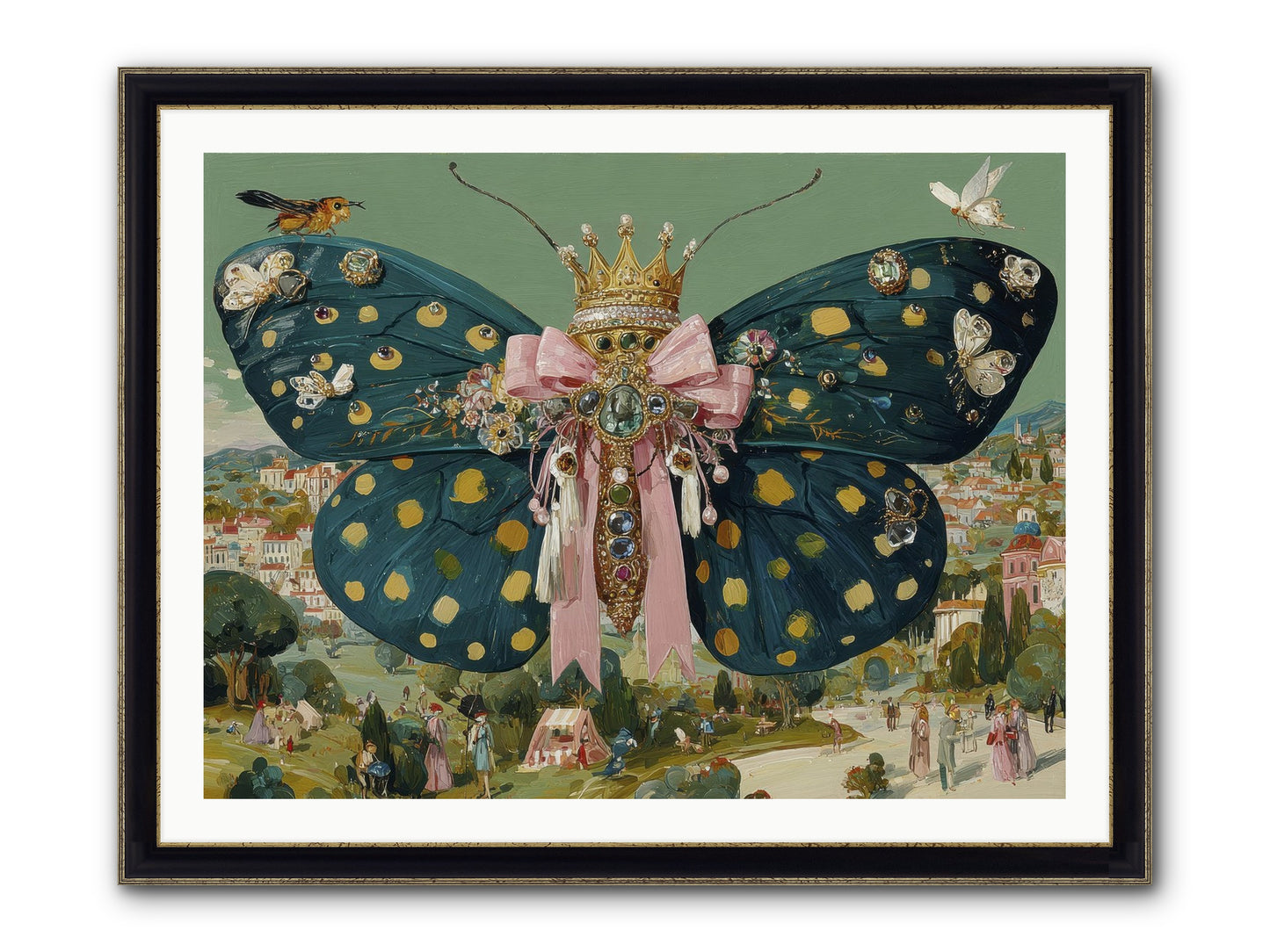 The Swooning Masquerade Framed Print - Black & Gold 40x30