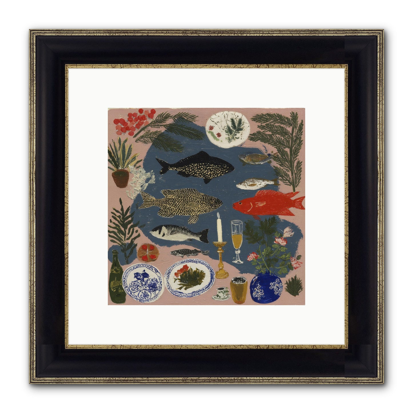The Underwater Supper Framed Print - Black & Gold 10x10