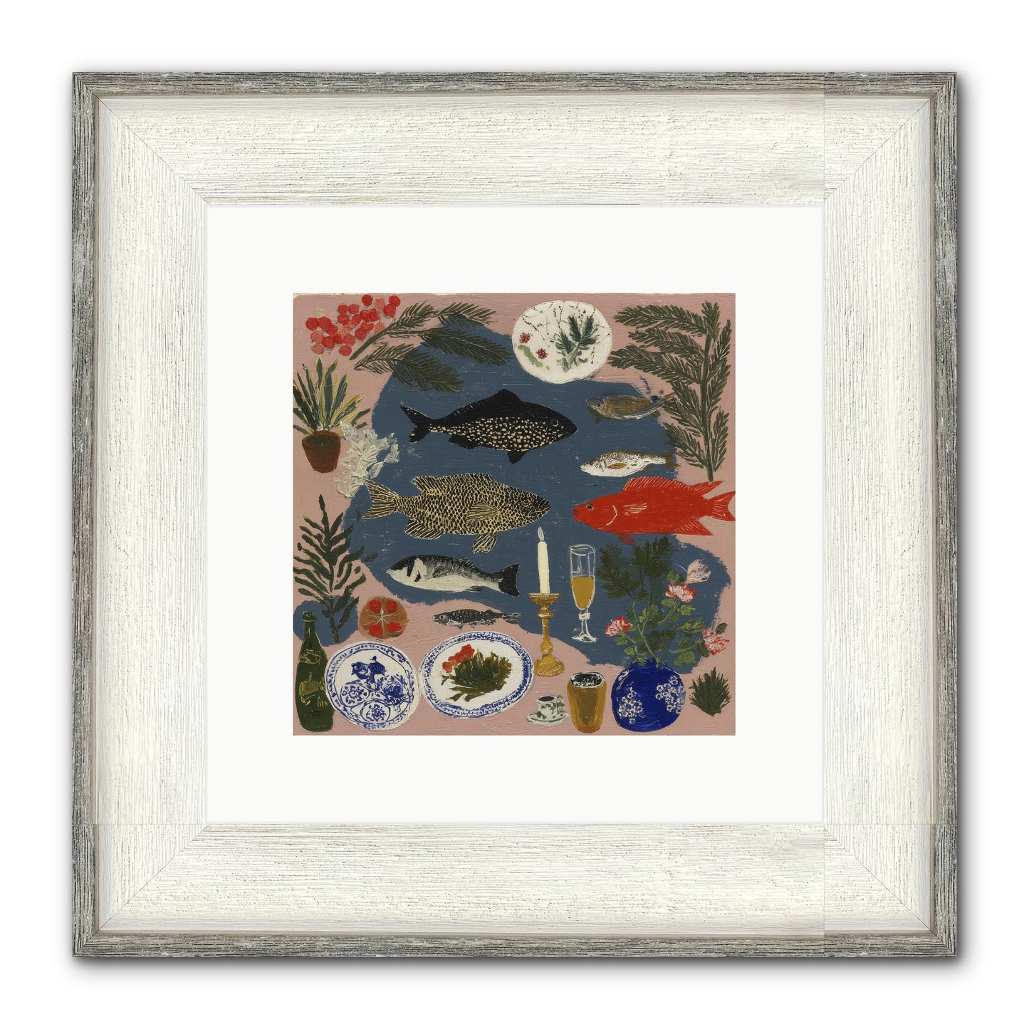The Underwater Supper Framed Print - Driftwood White 10x10
