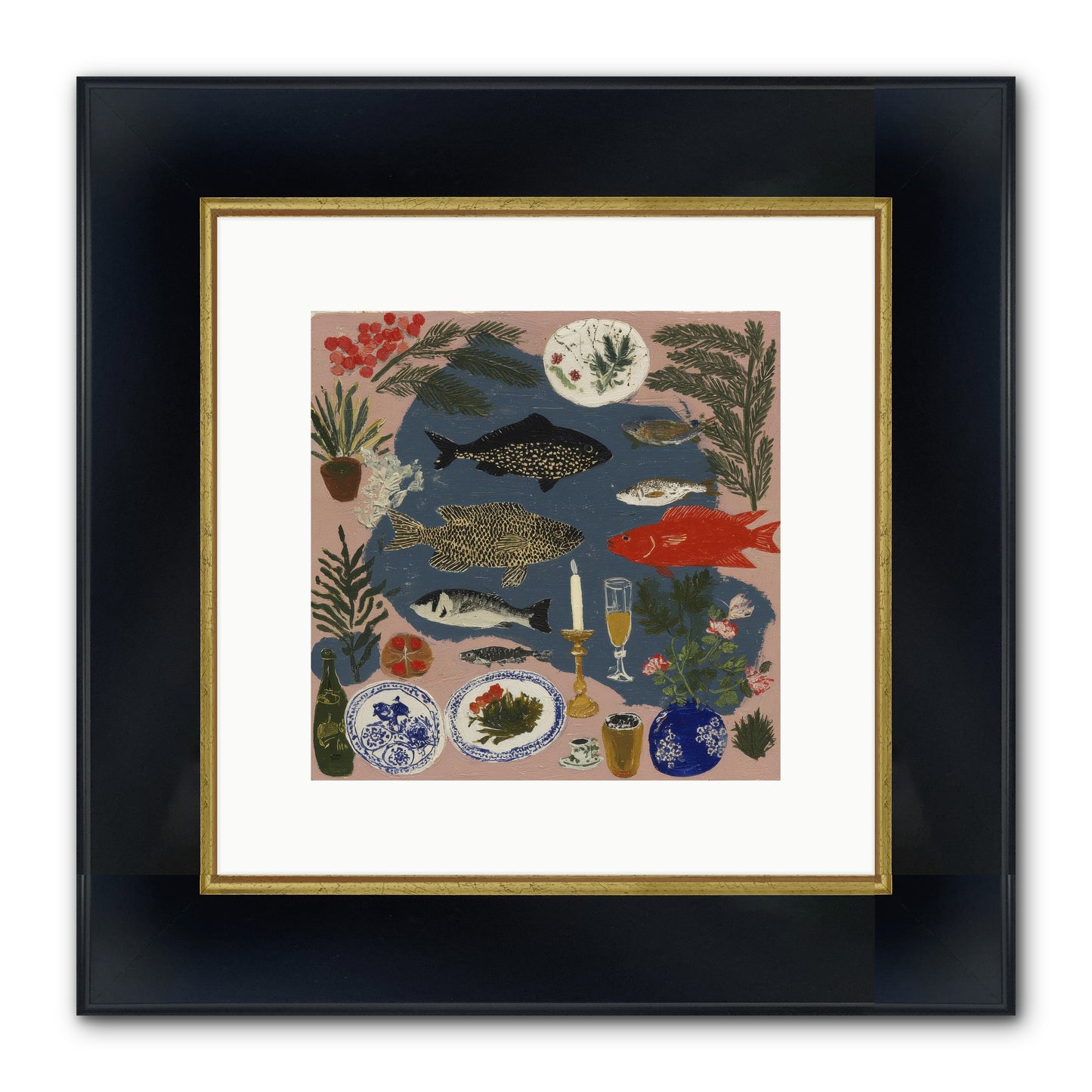 The Underwater Supper Framed Print - Wide Black w/Gold 10x10