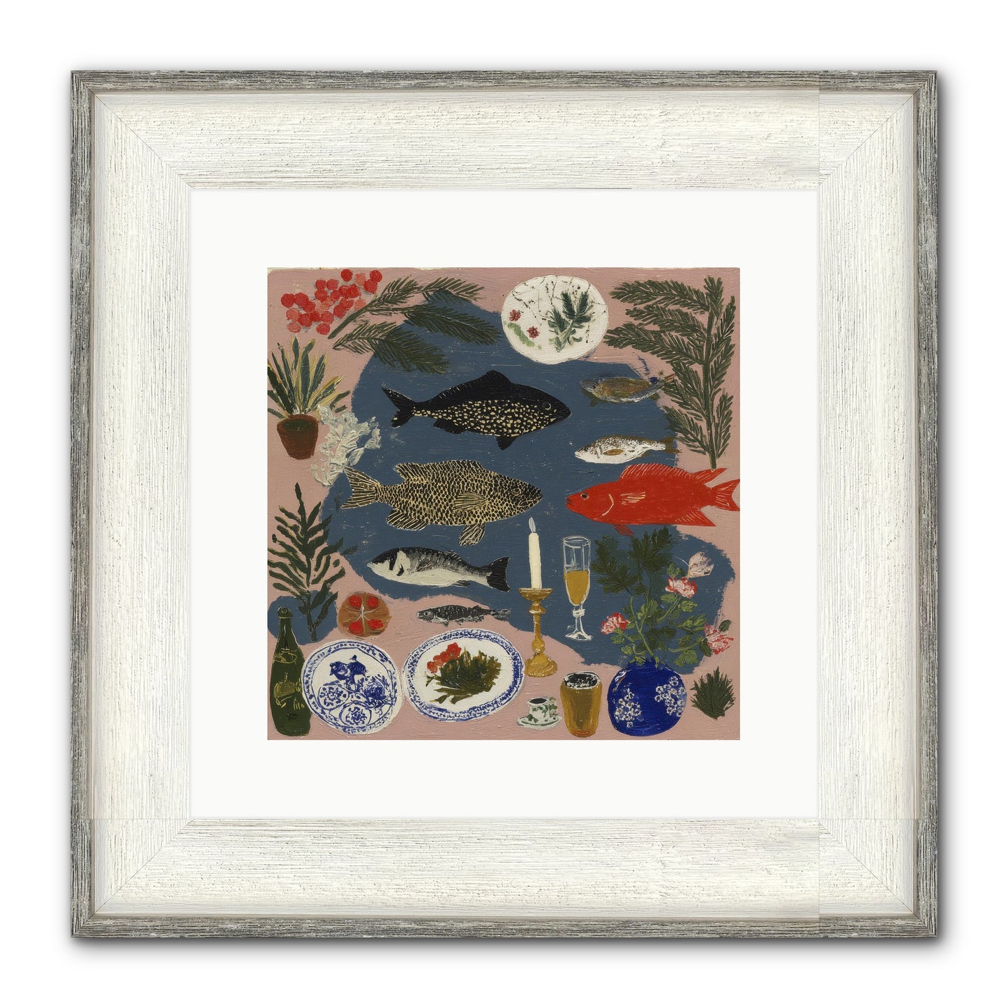 The Underwater Supper Framed Print - Driftwood White 12x12