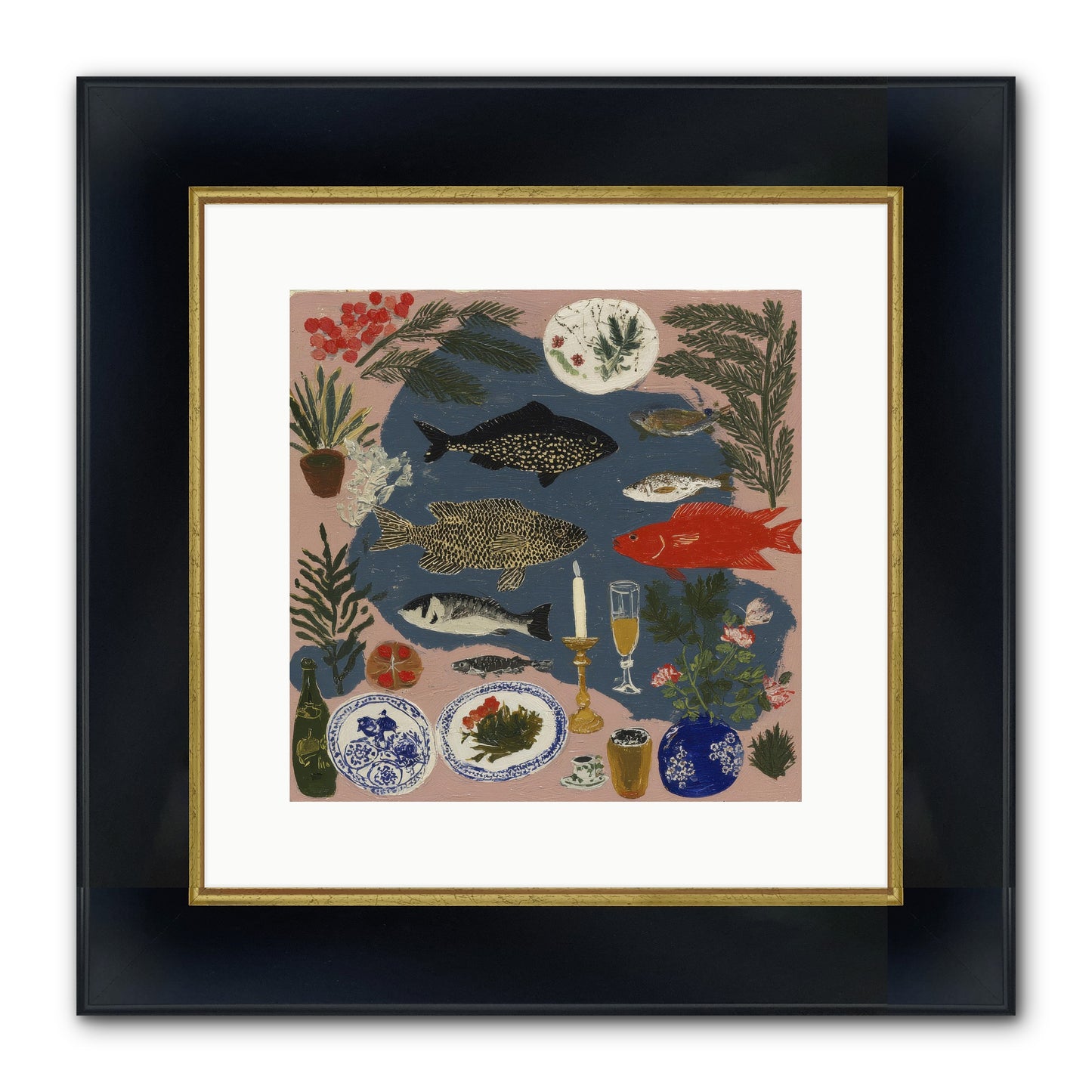 The Underwater Supper Framed Print - Wide Black w/Gold 12x12