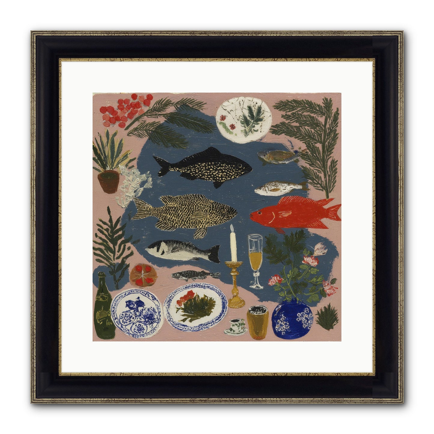 The Underwater Supper Framed Print - Black & Gold 16x16