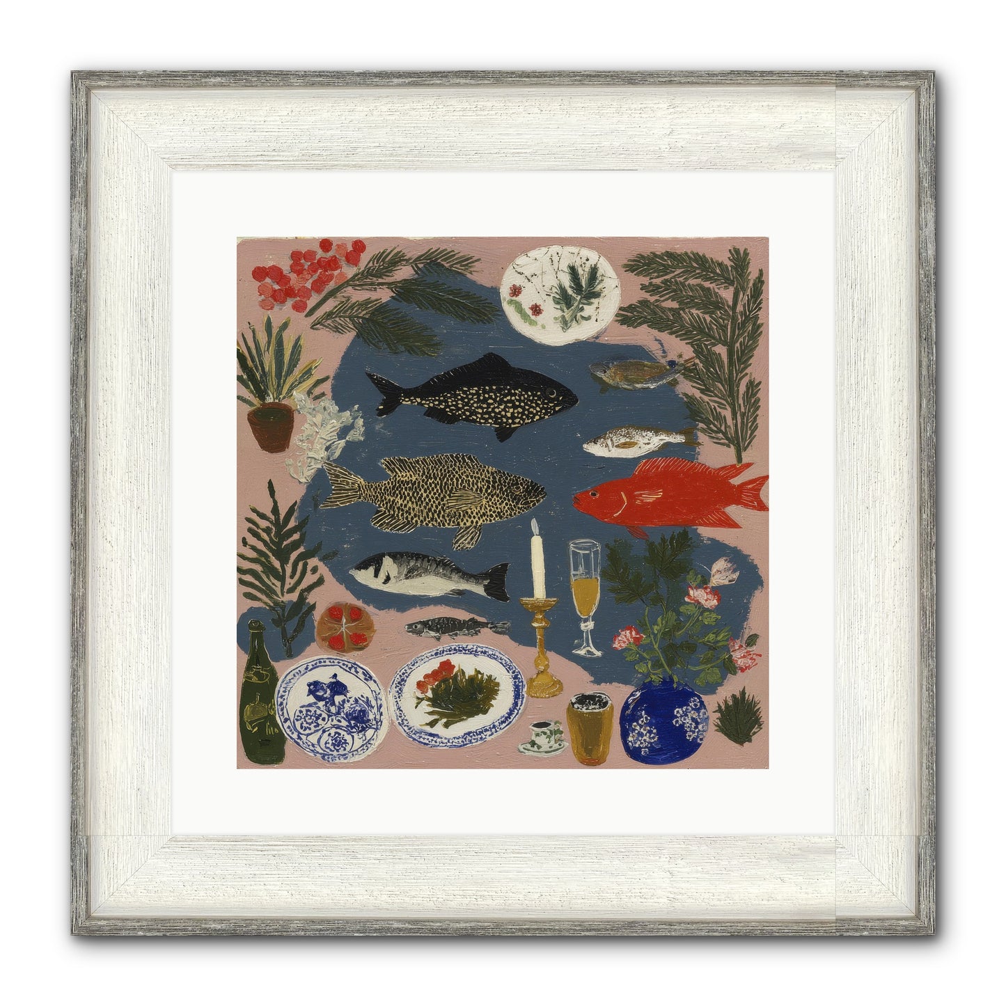 The Underwater Supper Framed Print - Driftwood White 16x16