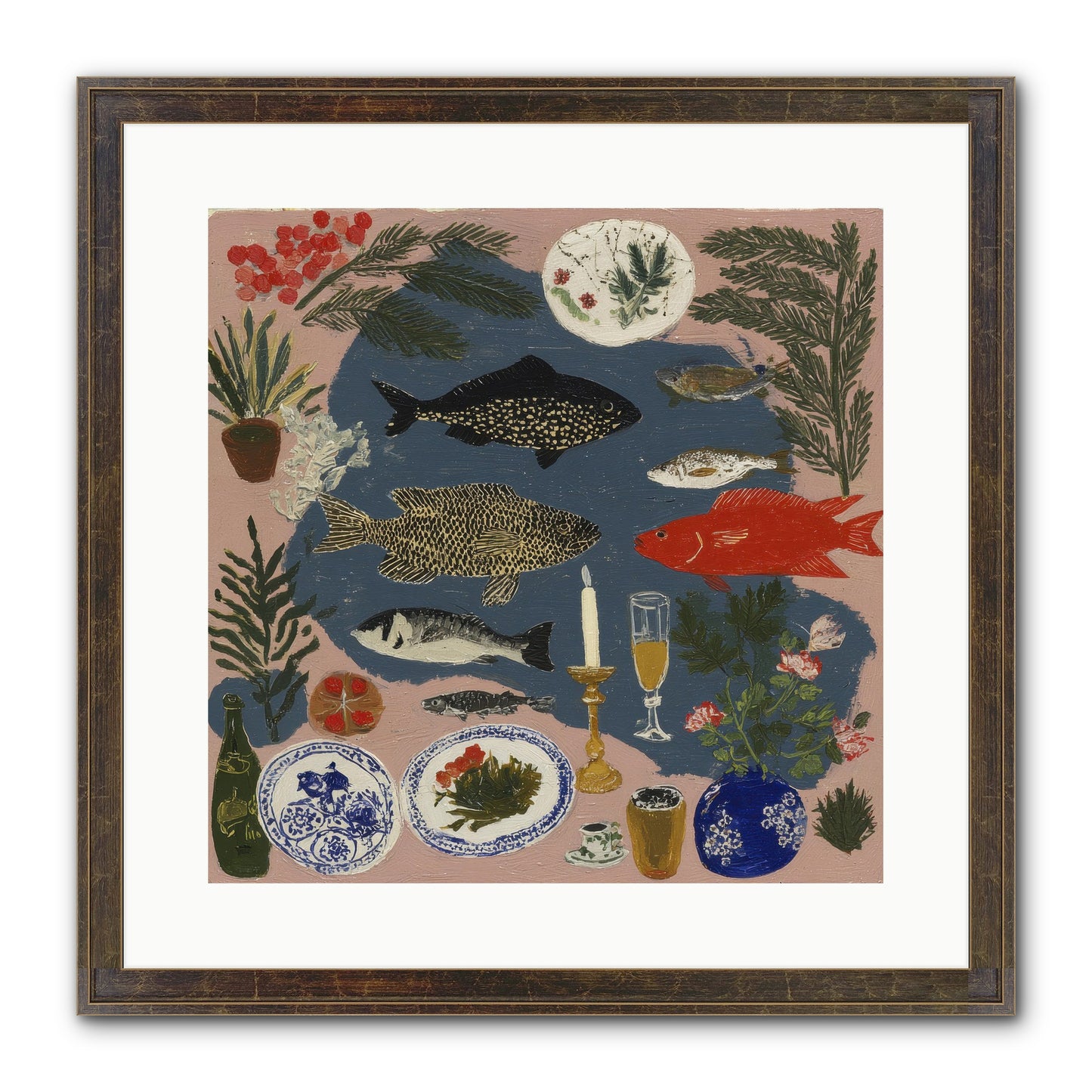 The Underwater Supper Framed Print - Slimwoods Black/Gold 16x16