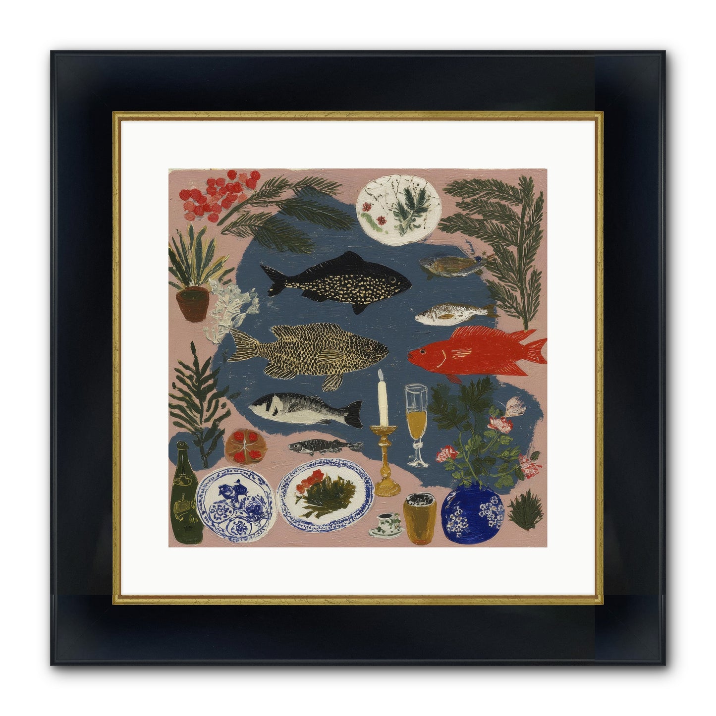 The Underwater Supper Framed Print - Wide Black w/Gold 16x16