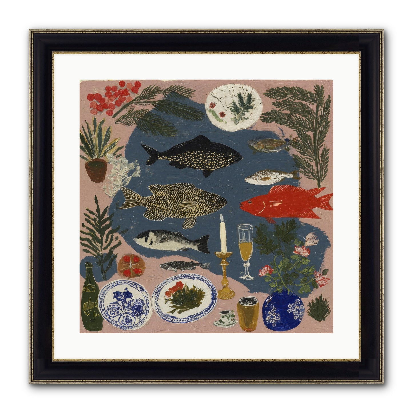 The Underwater Supper Framed Print - Black & Gold 20x20
