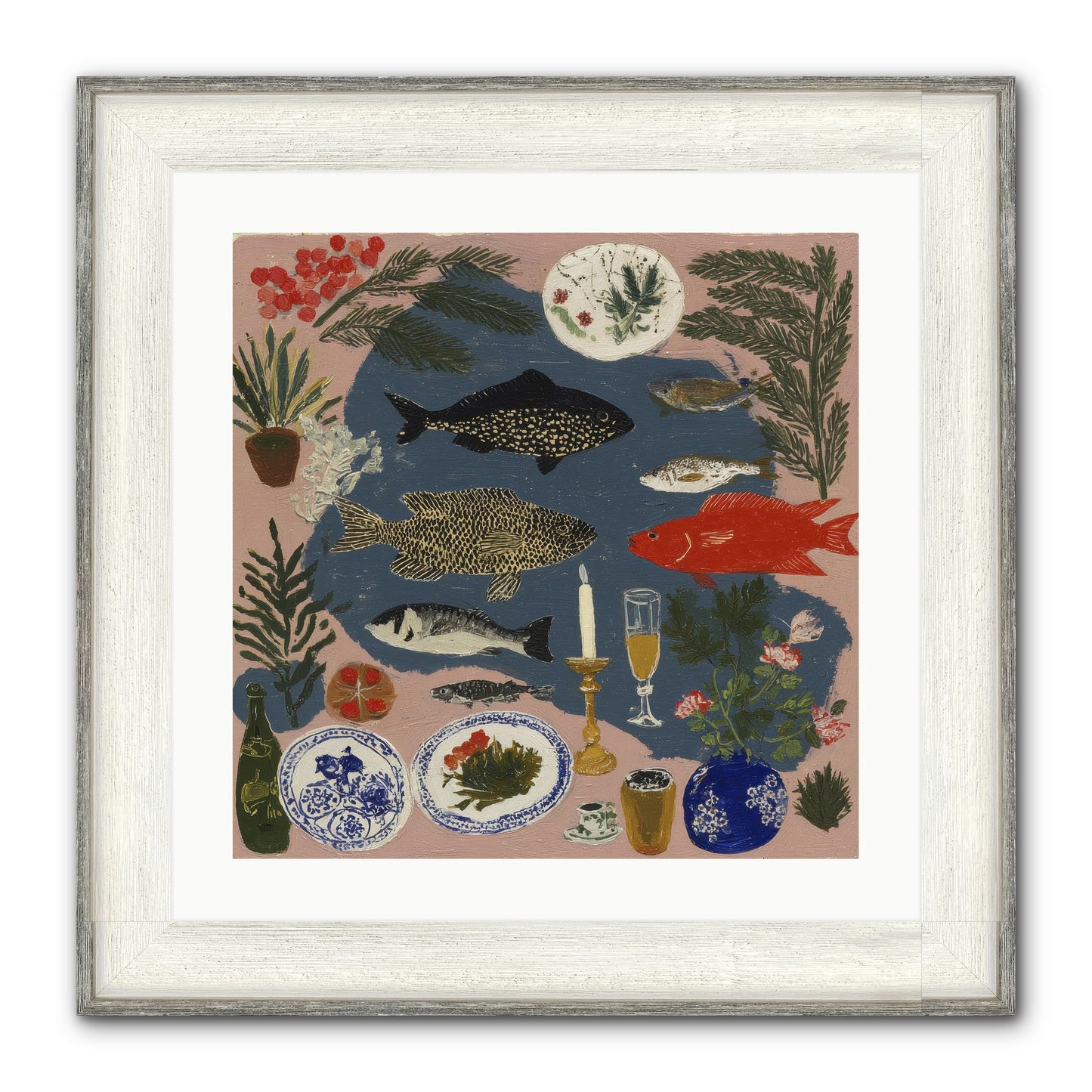 The Underwater Supper Framed Print - Driftwood White 20x20
