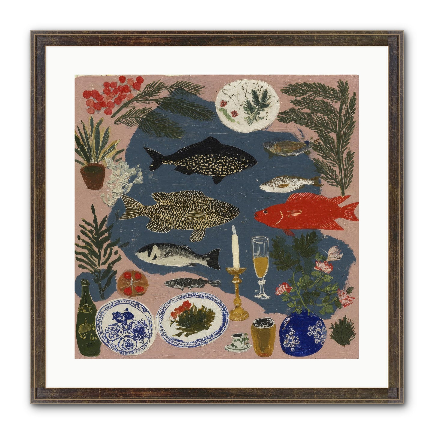 The Underwater Supper Framed Print - Slimwoods Black/Gold 20x20