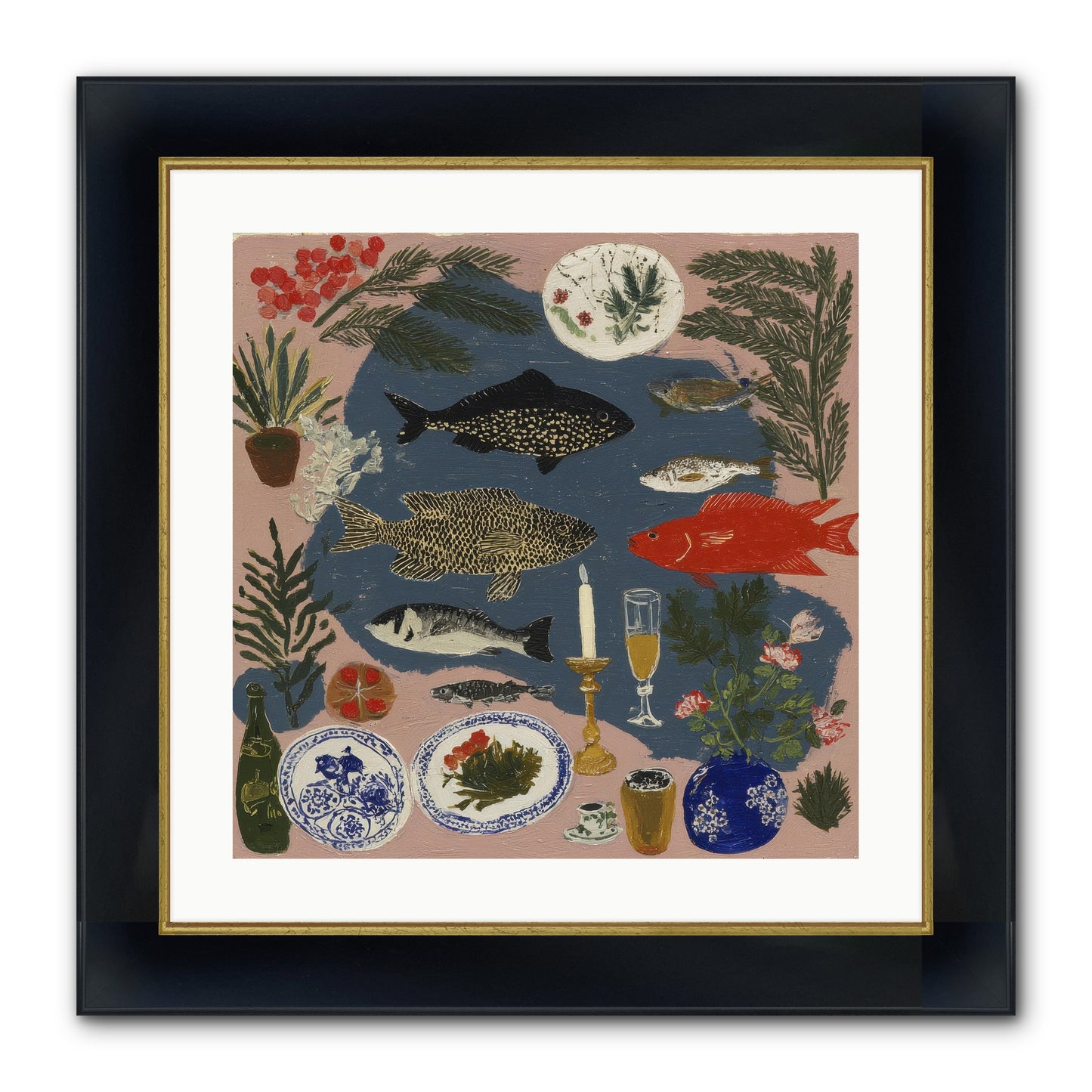 The Underwater Supper Framed Print - Wide Black w/Gold 20x20