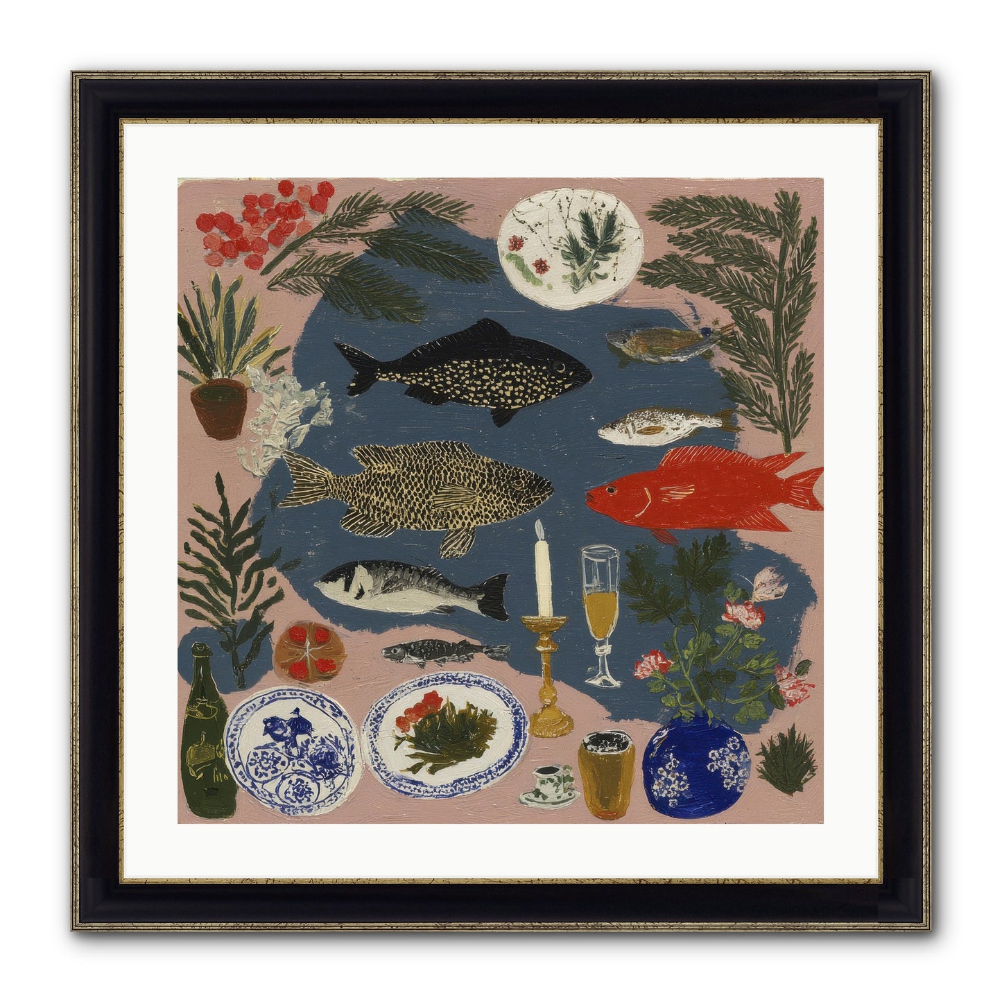 The Underwater Supper Framed Print - Black & Gold 24x24