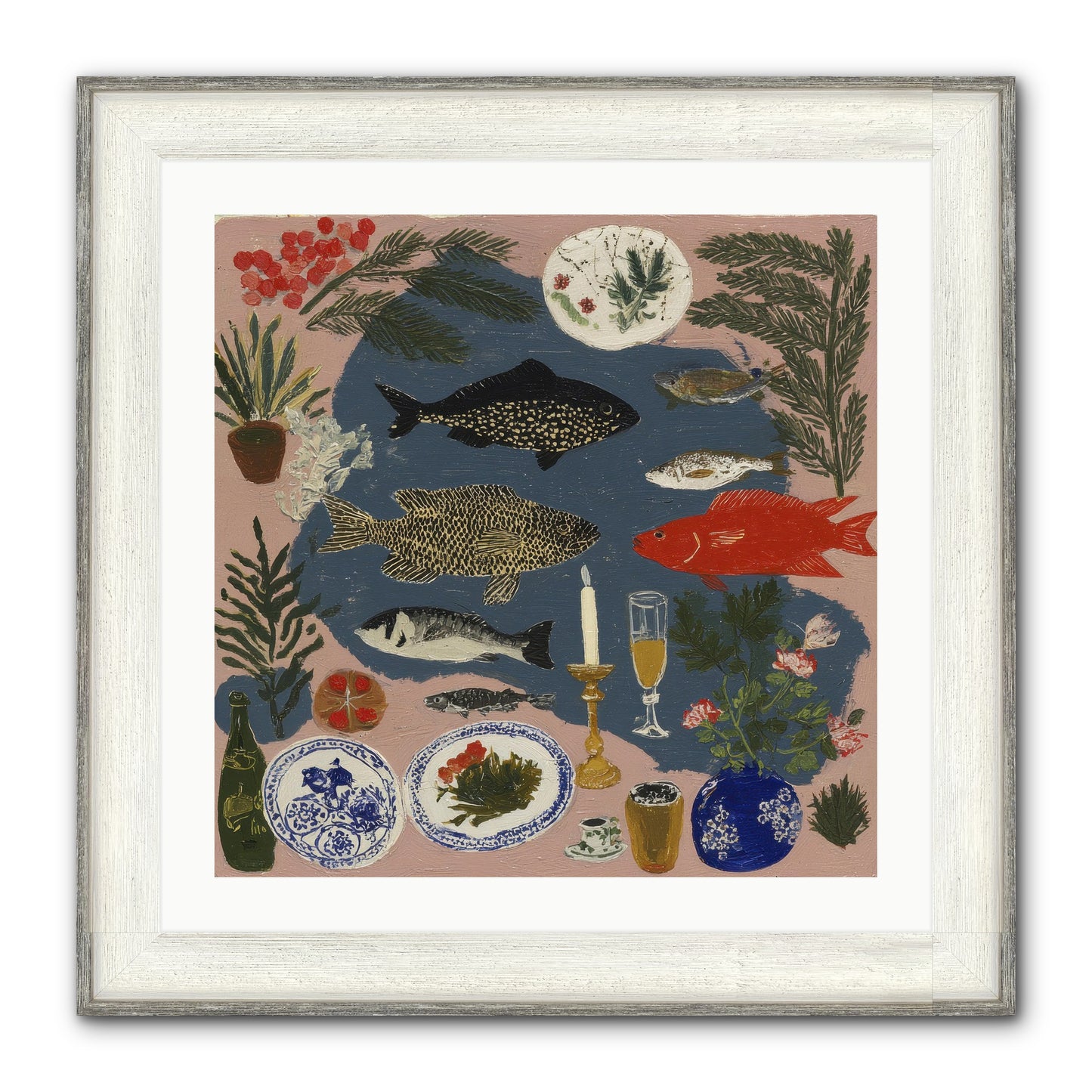 The Underwater Supper Framed Print - Driftwood White 24x24