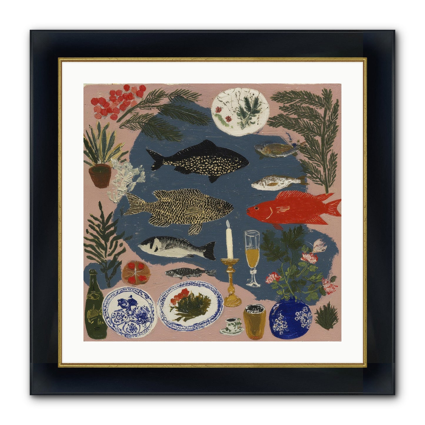 The Underwater Supper Framed Print - Wide Black w/Gold 24x24