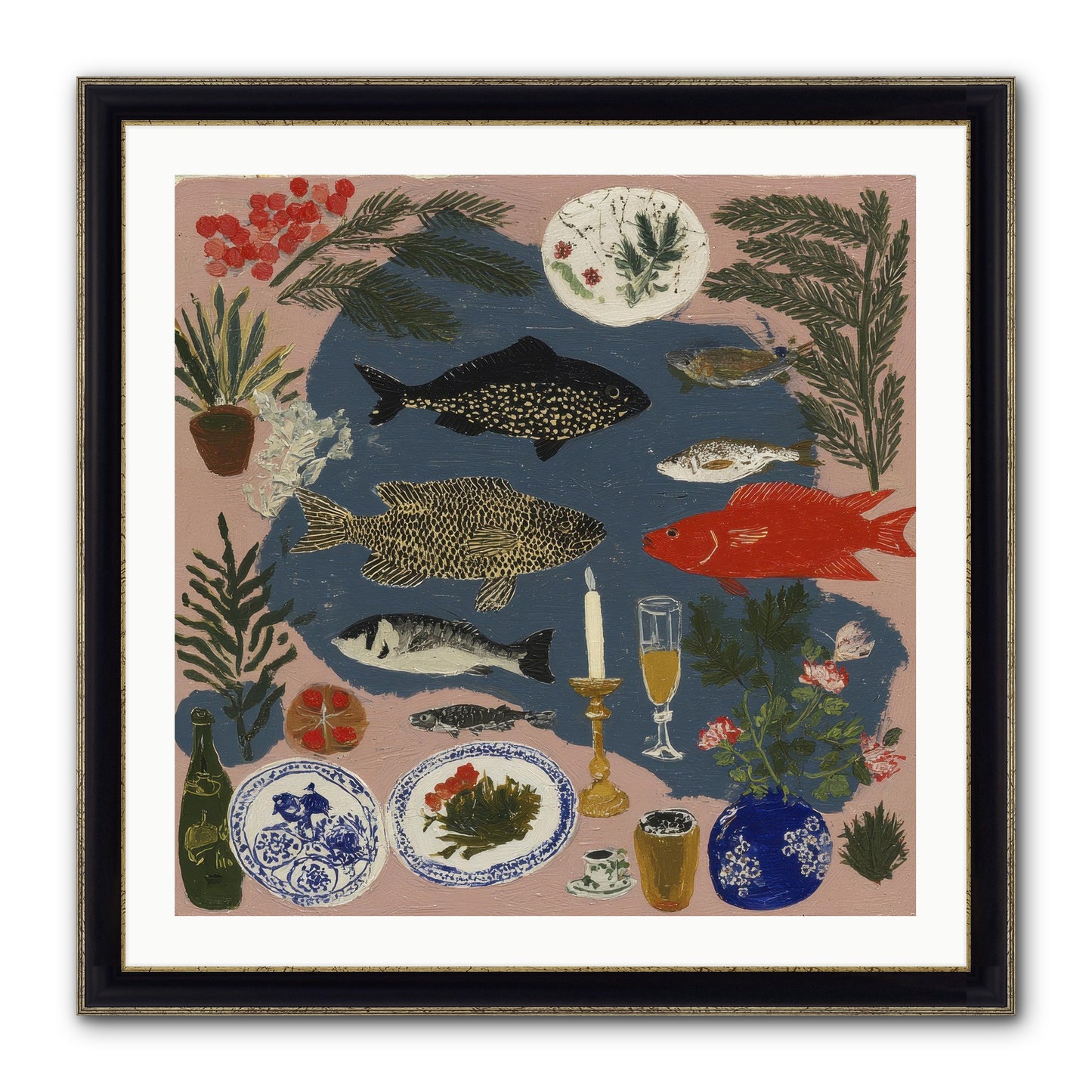 The Underwater Supper Framed Print - Black & Gold 30x30