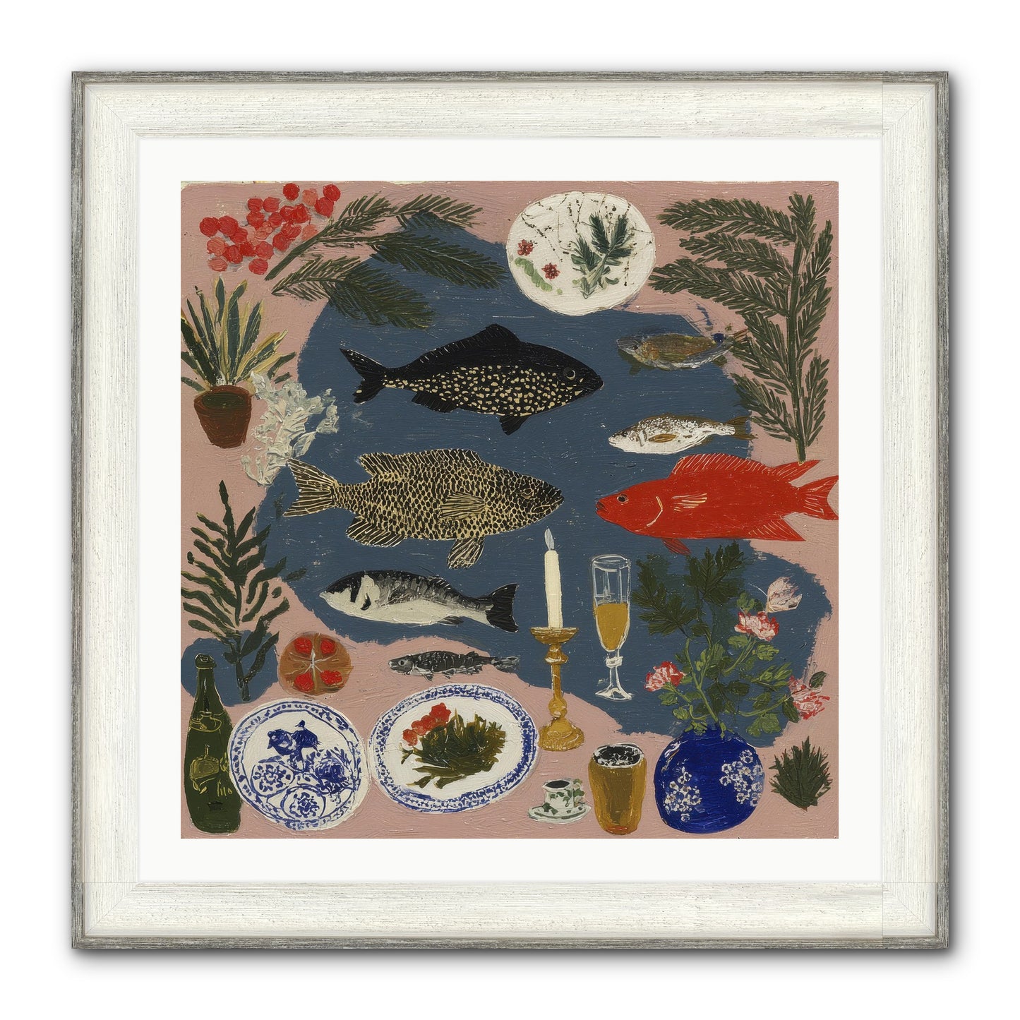 The Underwater Supper Framed Print - Driftwood White 30x30